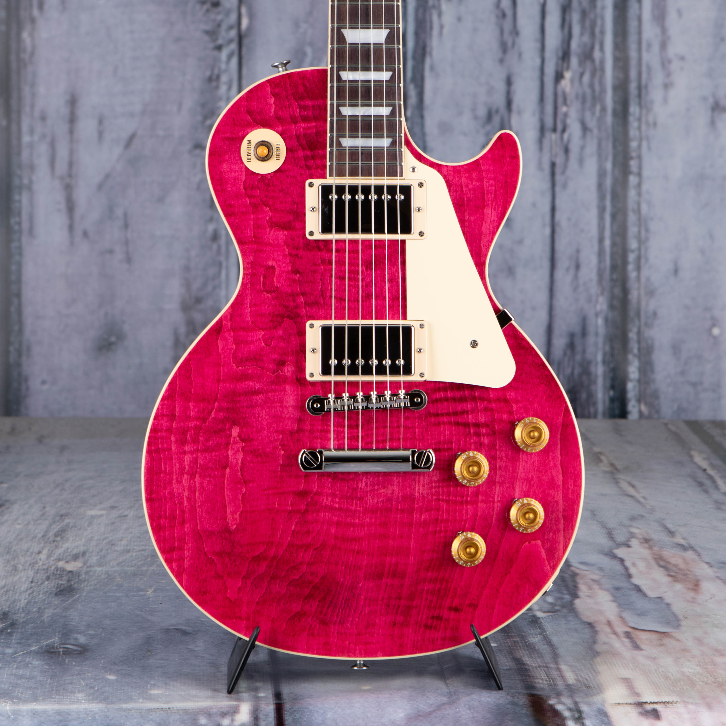 Gibson USA Les Paul Standard 50s Figured Top Electric Guitar, Translucent  Fuchsia