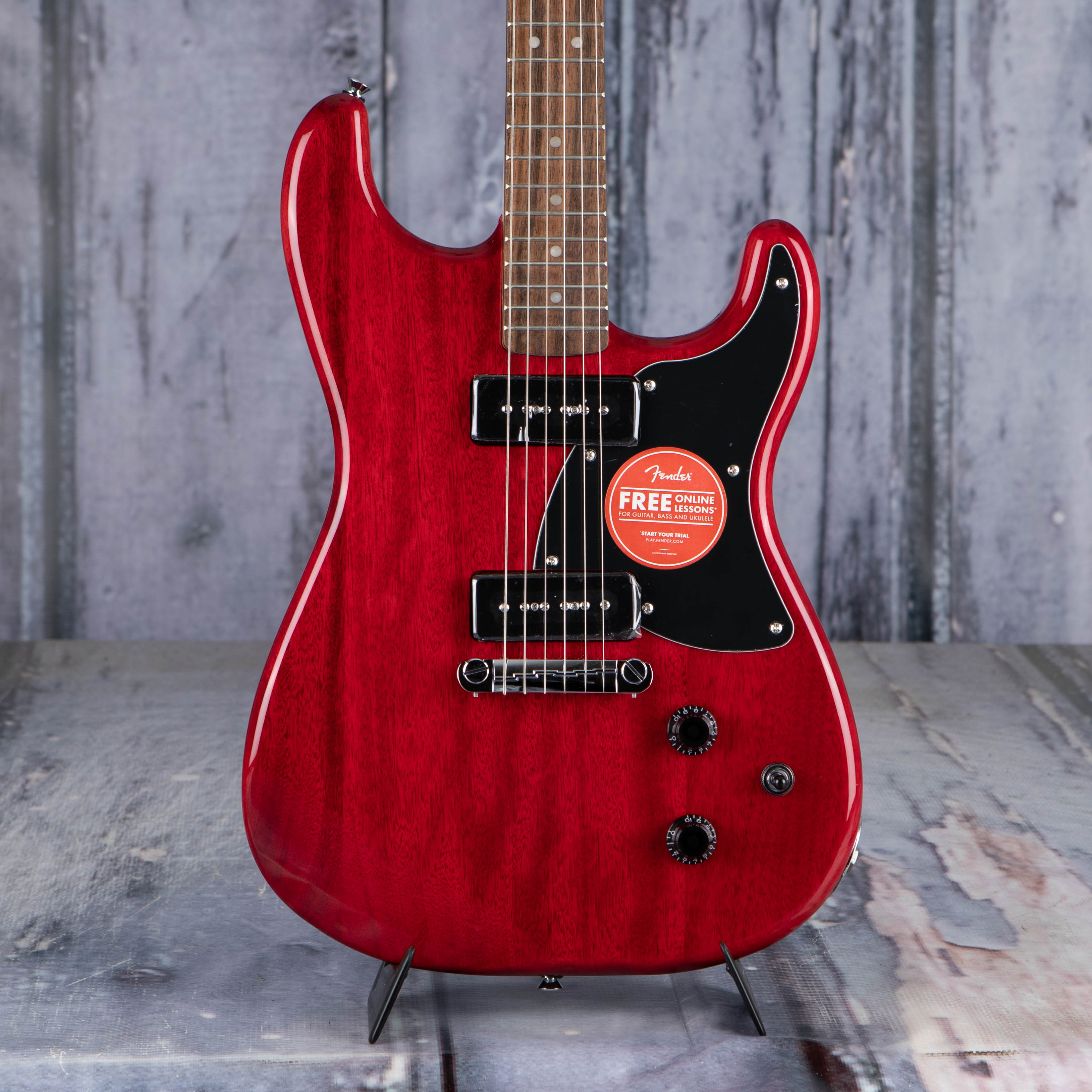 Squier Paranormal Strat-O-Sonic Electric Guitar, Crimson Red Transparent