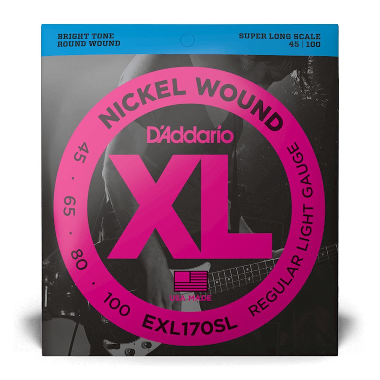 D'Addario EXP170SL Nickel Wound Regular Light Gauge Super Long Scale Electric Bass Strings, 45-100