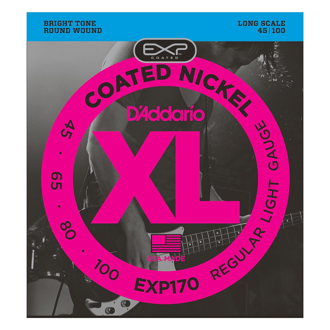 D'Addario EXP170 Coated Nickel Regular Light Long Scale Electric Bass Strings, 45-100