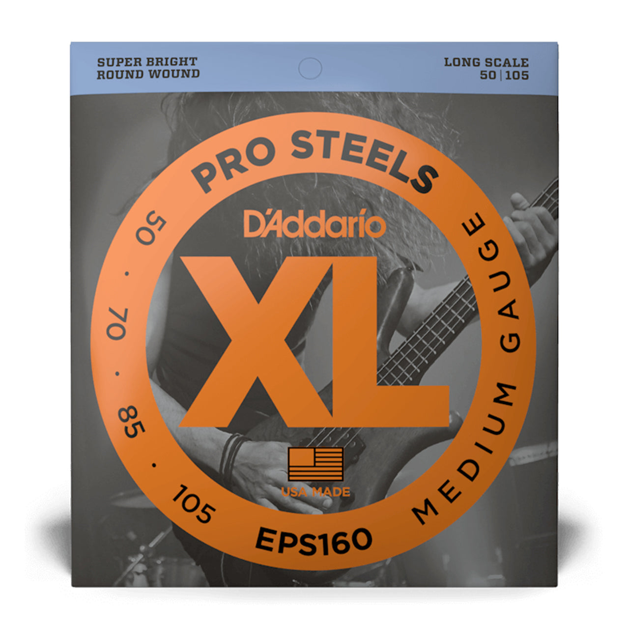 D'Addario EPS160 XL ProSteels Bass Guitar Strings, Medium, 50-105, Long Scale