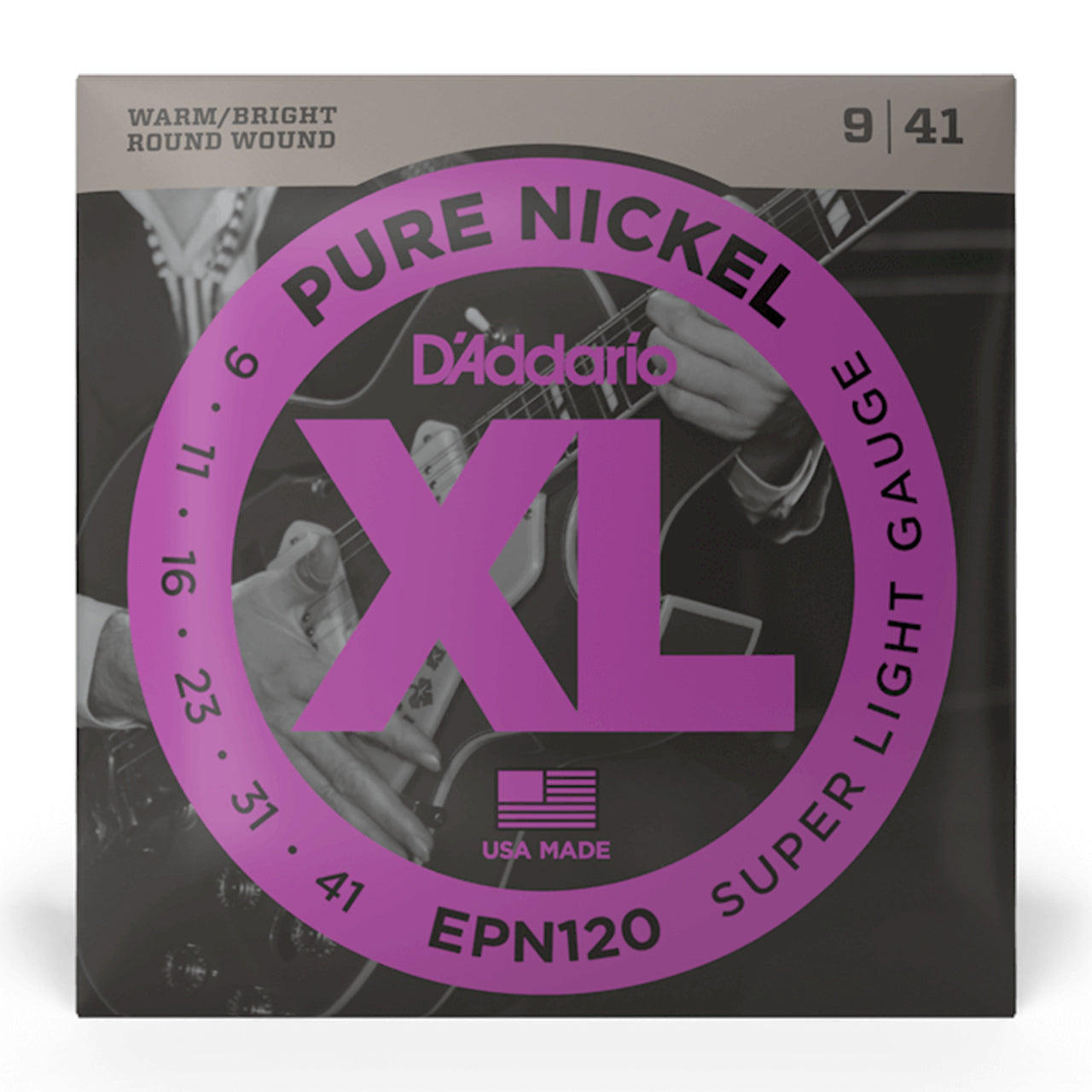 D'Addario EPN120 XL Pure Nickel Electric Guitar Strings, Super Light, 09-41