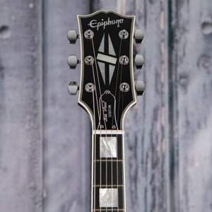 Epiphone Adam Jones 1979 Les Paul Custom Electric Guitar, Antique Silverburst, front headstock