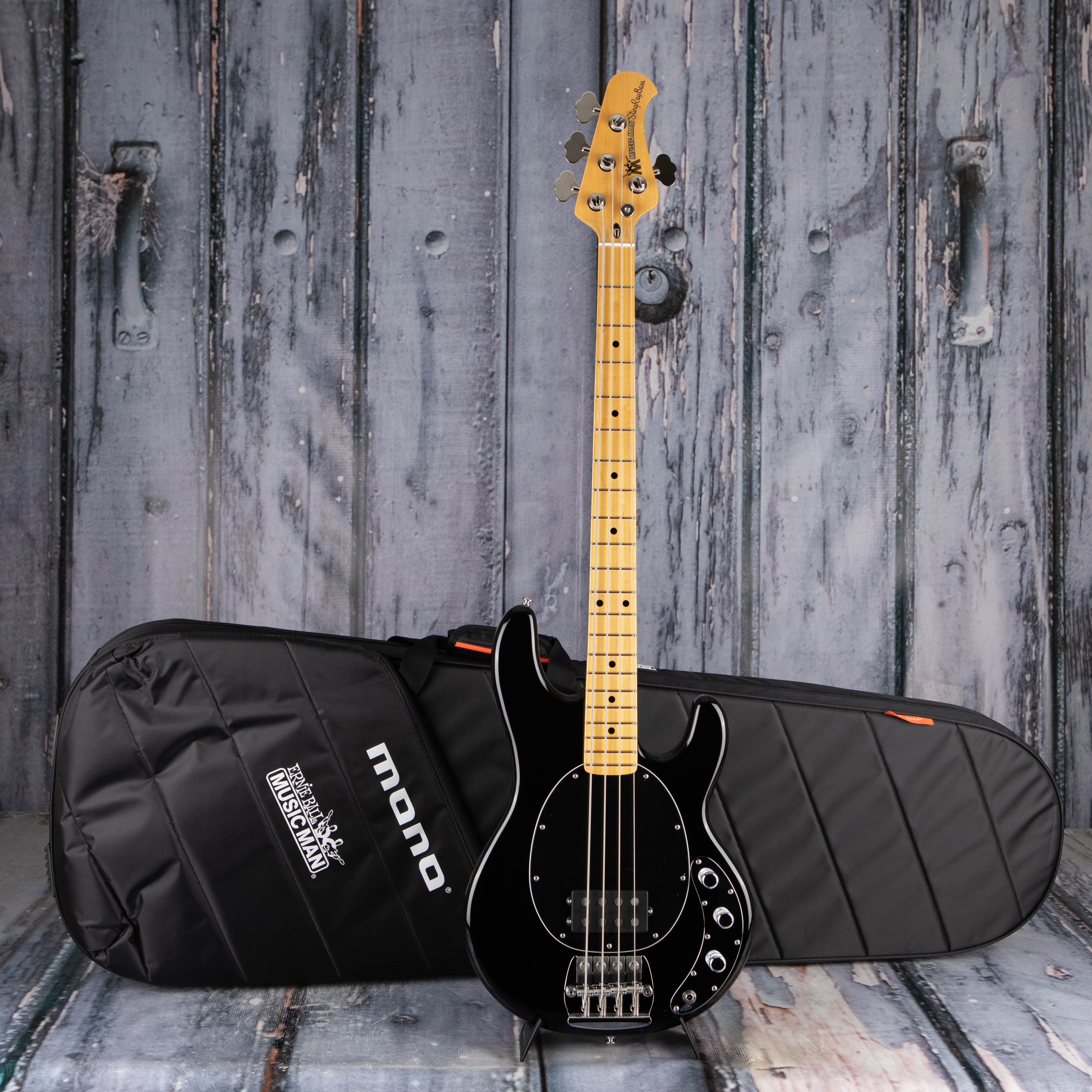 Ernie Ball Music Man Retro '70s StingRay Electric Bass Guitar, Black, case