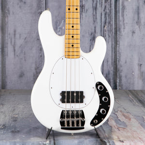 Ernie Ball Music Man Retro '70s StingRay Electric Bass Guitar, White, front closeup