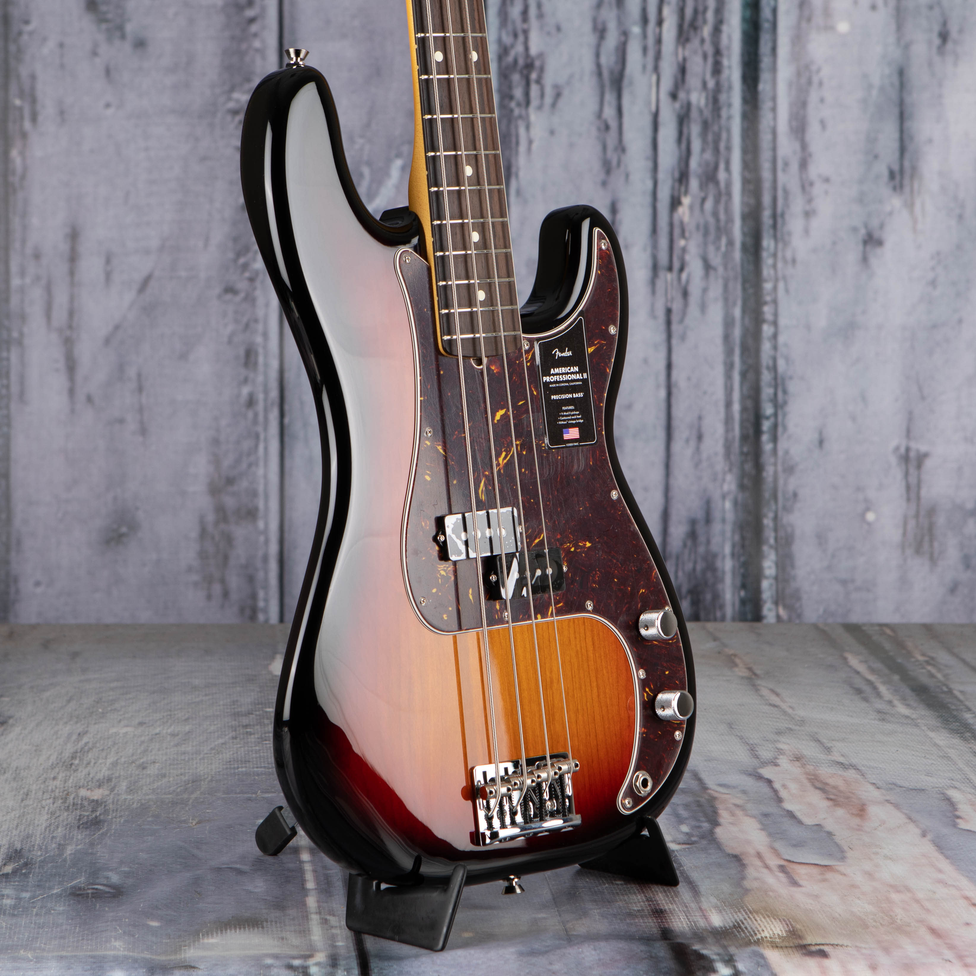 Fender American Professional II Precision Bass Guitar, 3-Color Sunburst, angle