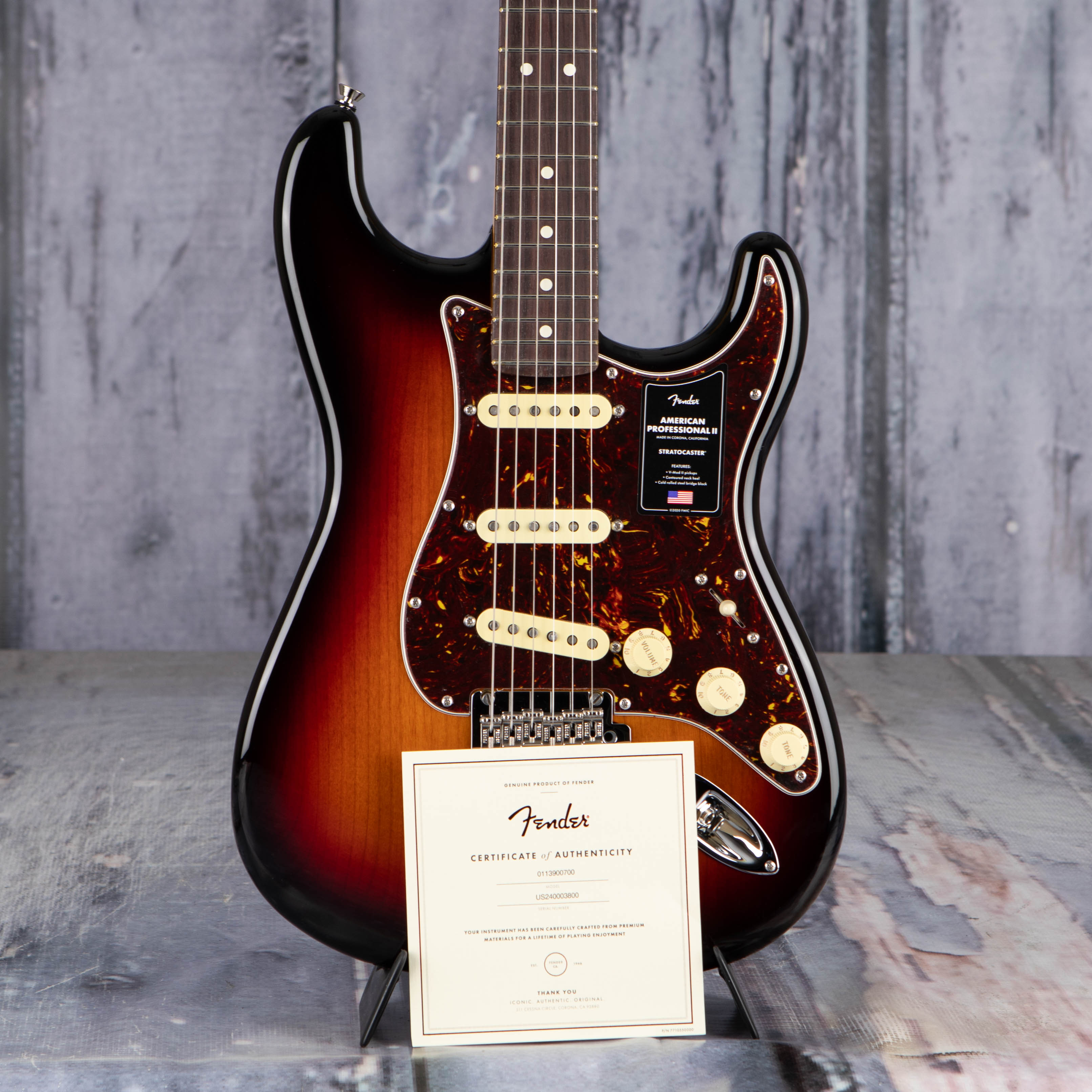 Fender American Professional II Stratocaster Electric Guitar, 3-Color Sunburst, coa