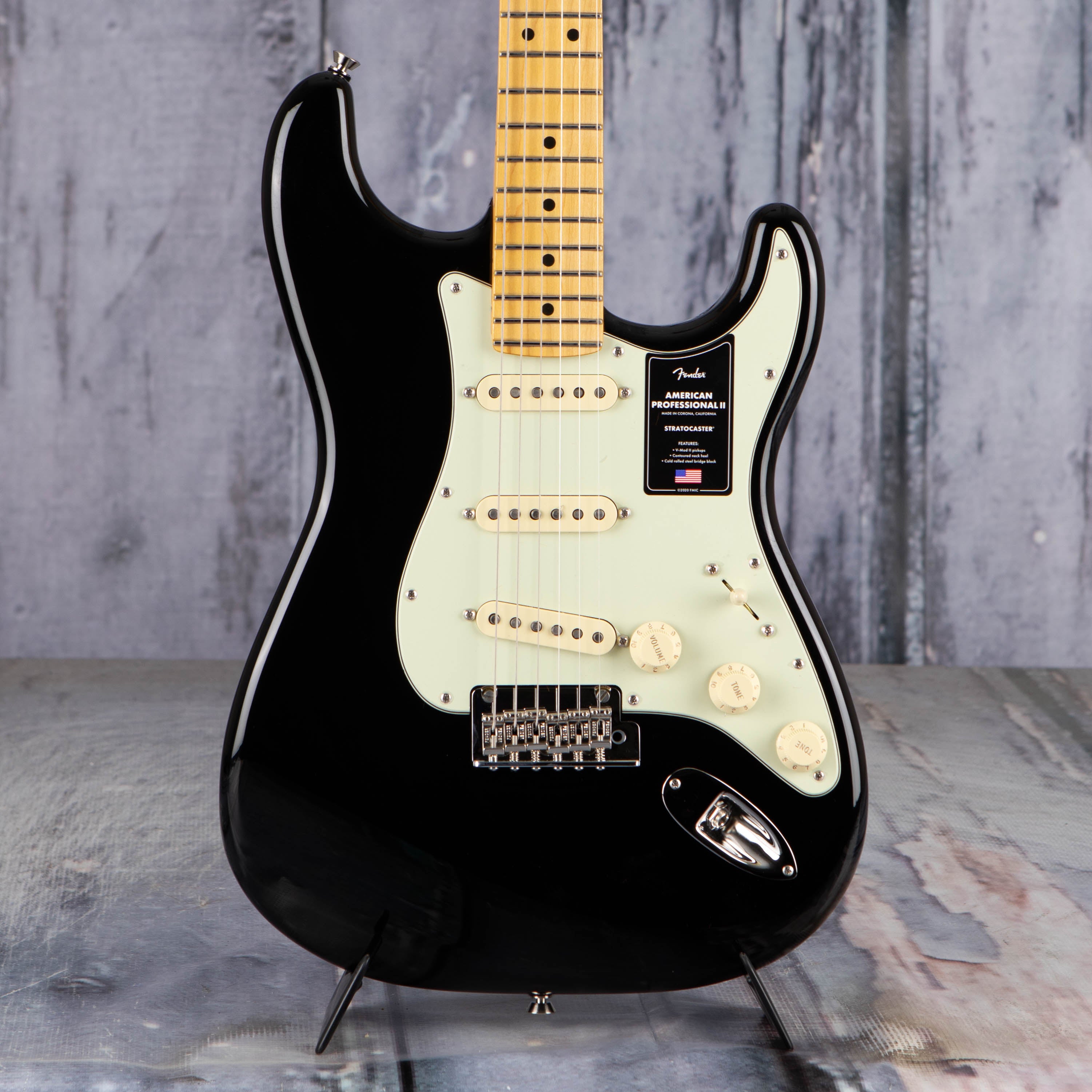 Fender American Professional II Stratocaster Electric Guitar, Black, front closeup