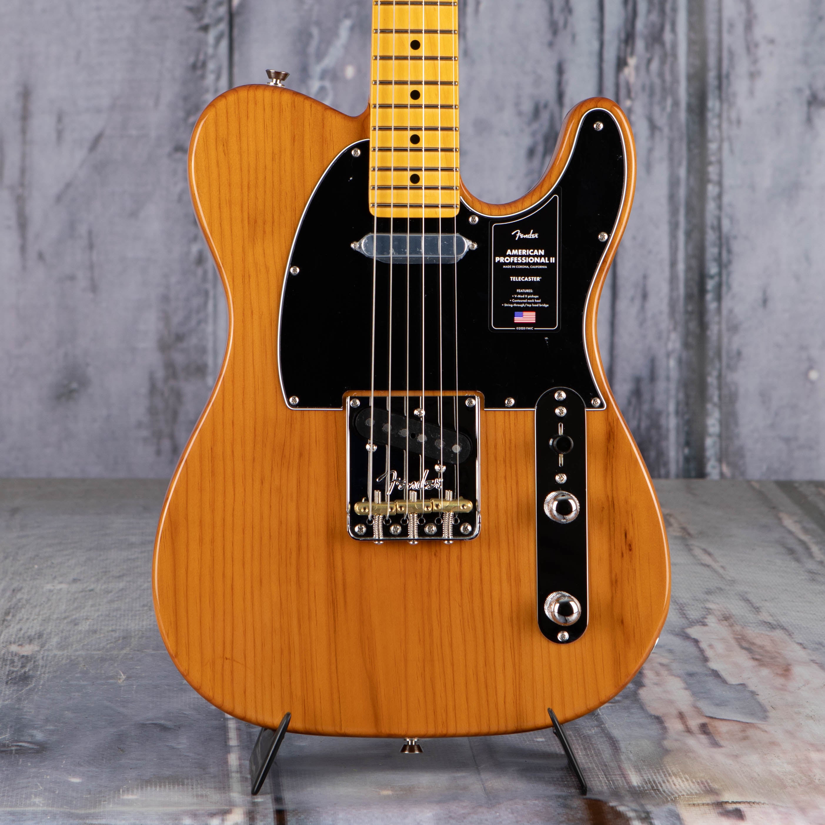 Fender American Professional II Telecaster Electric Guitar, Roasted Pine, front closeup