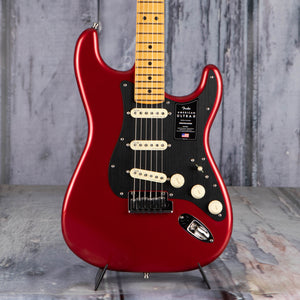 Fender American Ultra II Stratocaster Electric Guitar, Sinister Red, front closeup