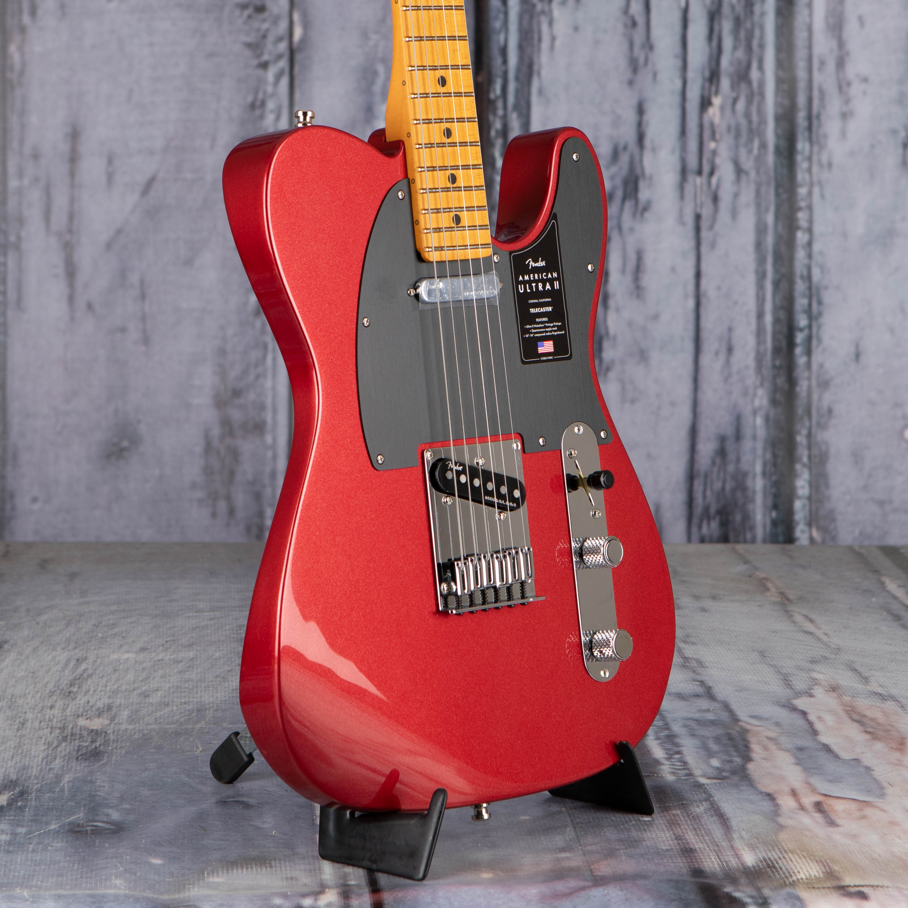 Fender American Ultra II Telecaster Electric Guitar, Sinister Red, angle