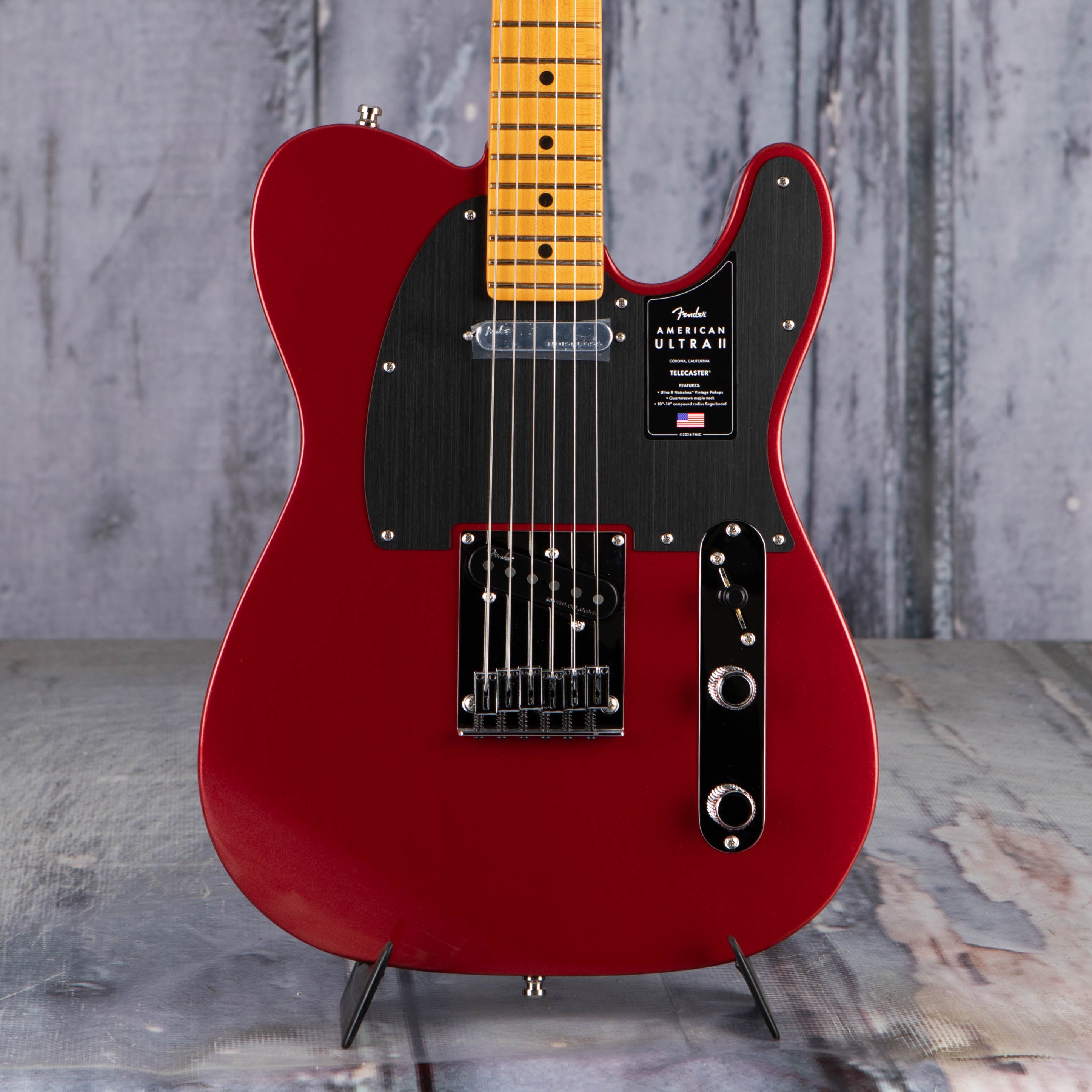 Fender American Ultra II Telecaster Electric Guitar, Sinister Red, front closeup