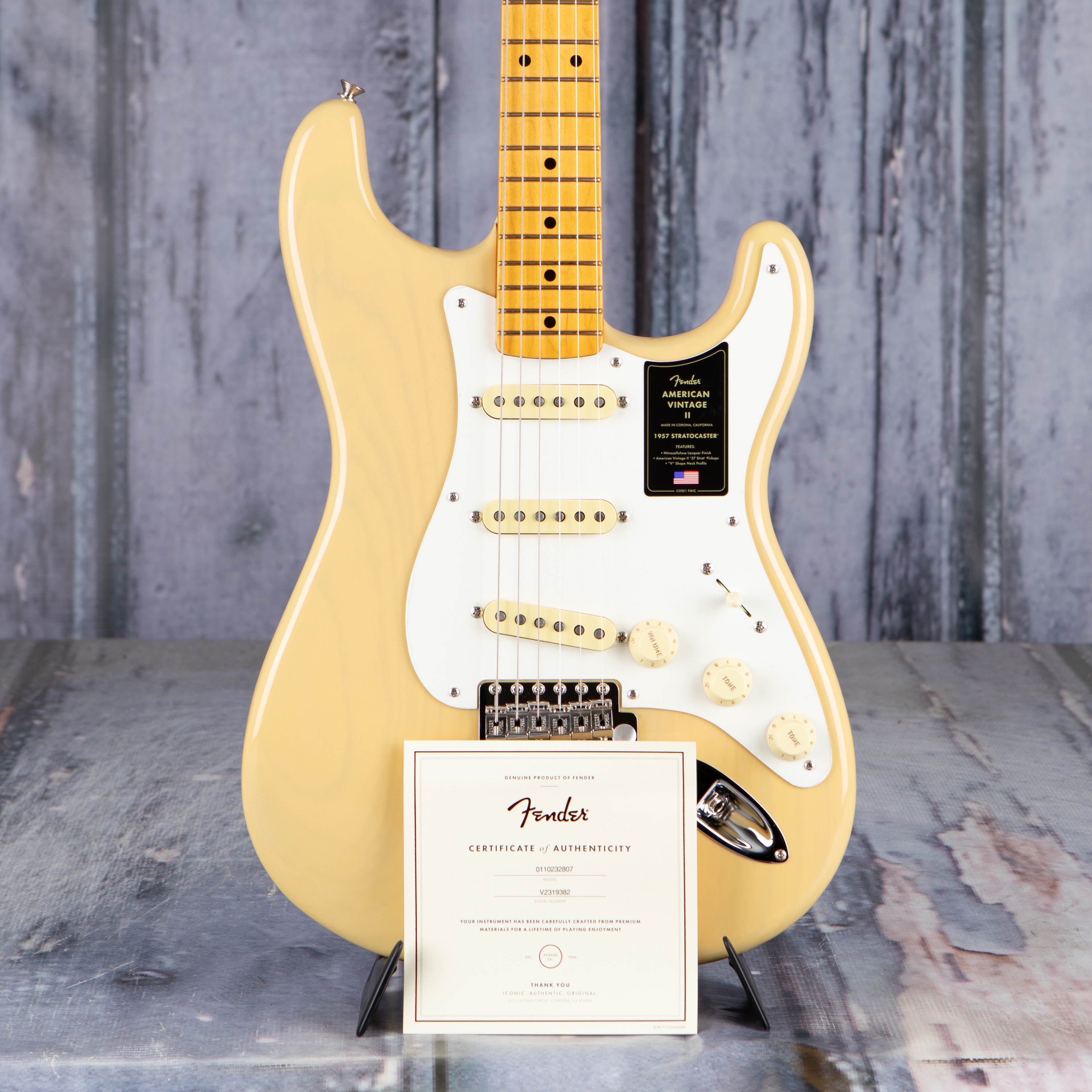 Fender American Vintage II 1957 Stratocaster Electric Guitar, Vintage Blonde, coa