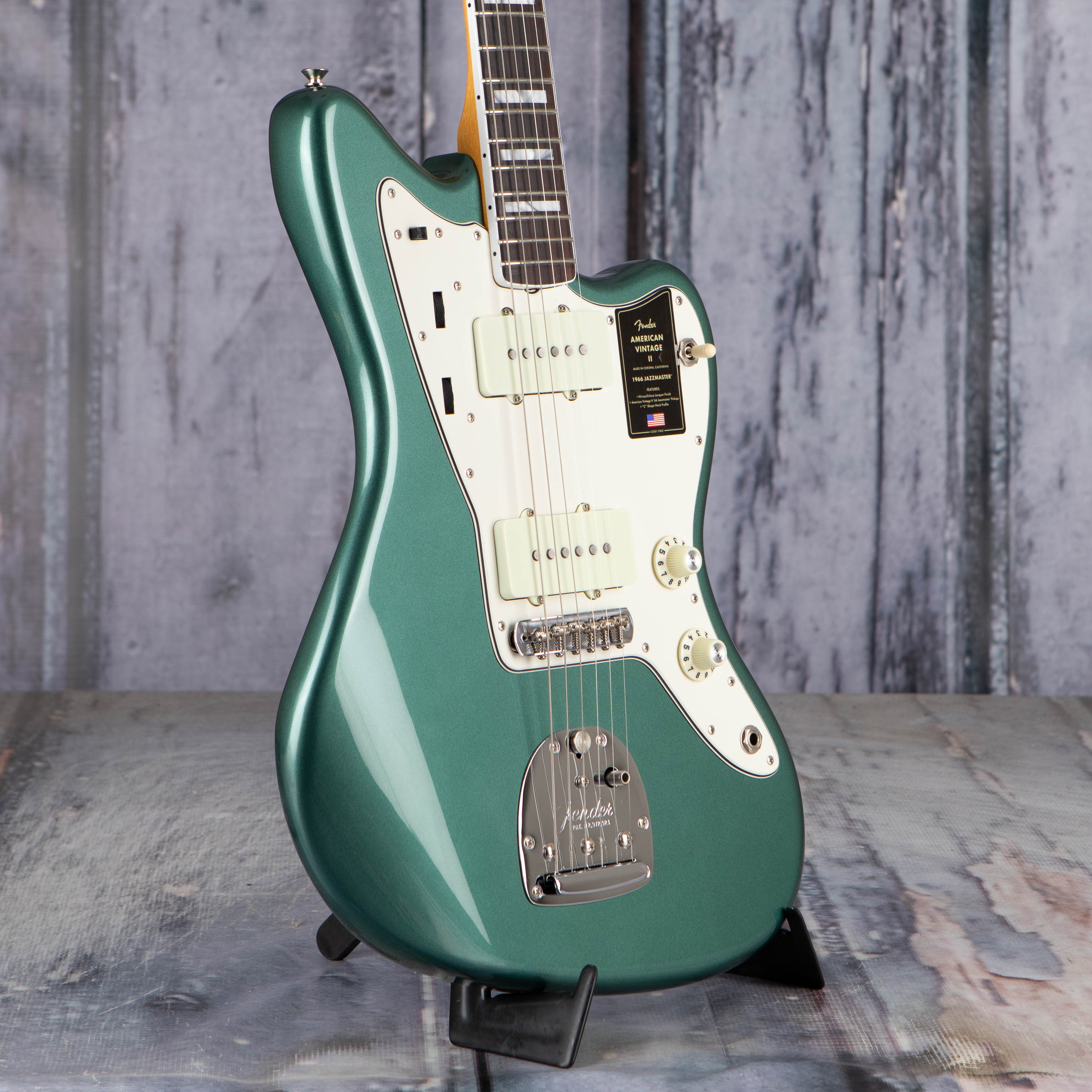 Fender American Vintage II 1966 Jazzmaster Electric Guitar, Sherwood Green Metallic, angle