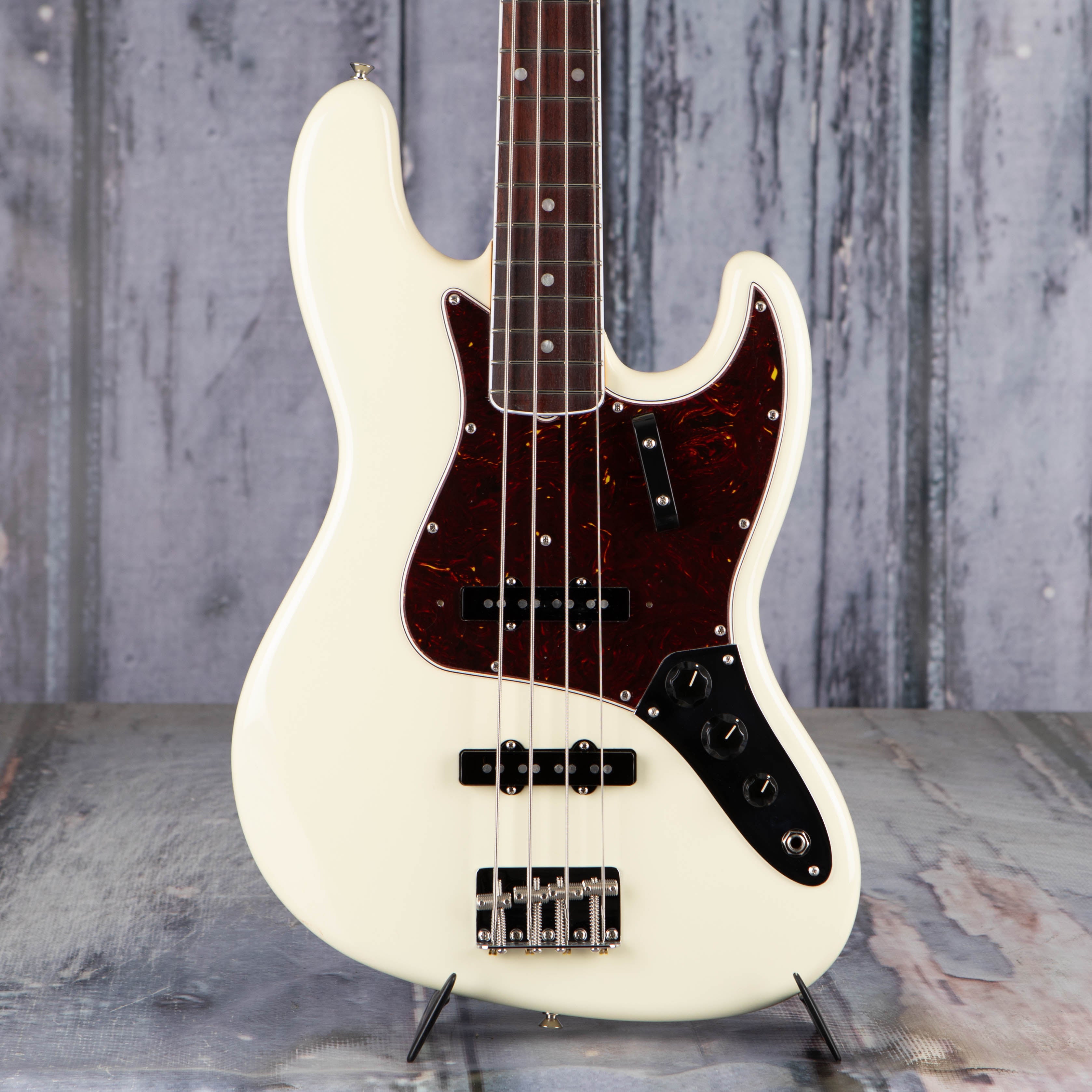 Fender American Vintage II 1966 Jazz Bass Guitar, Olympic White, front closeup