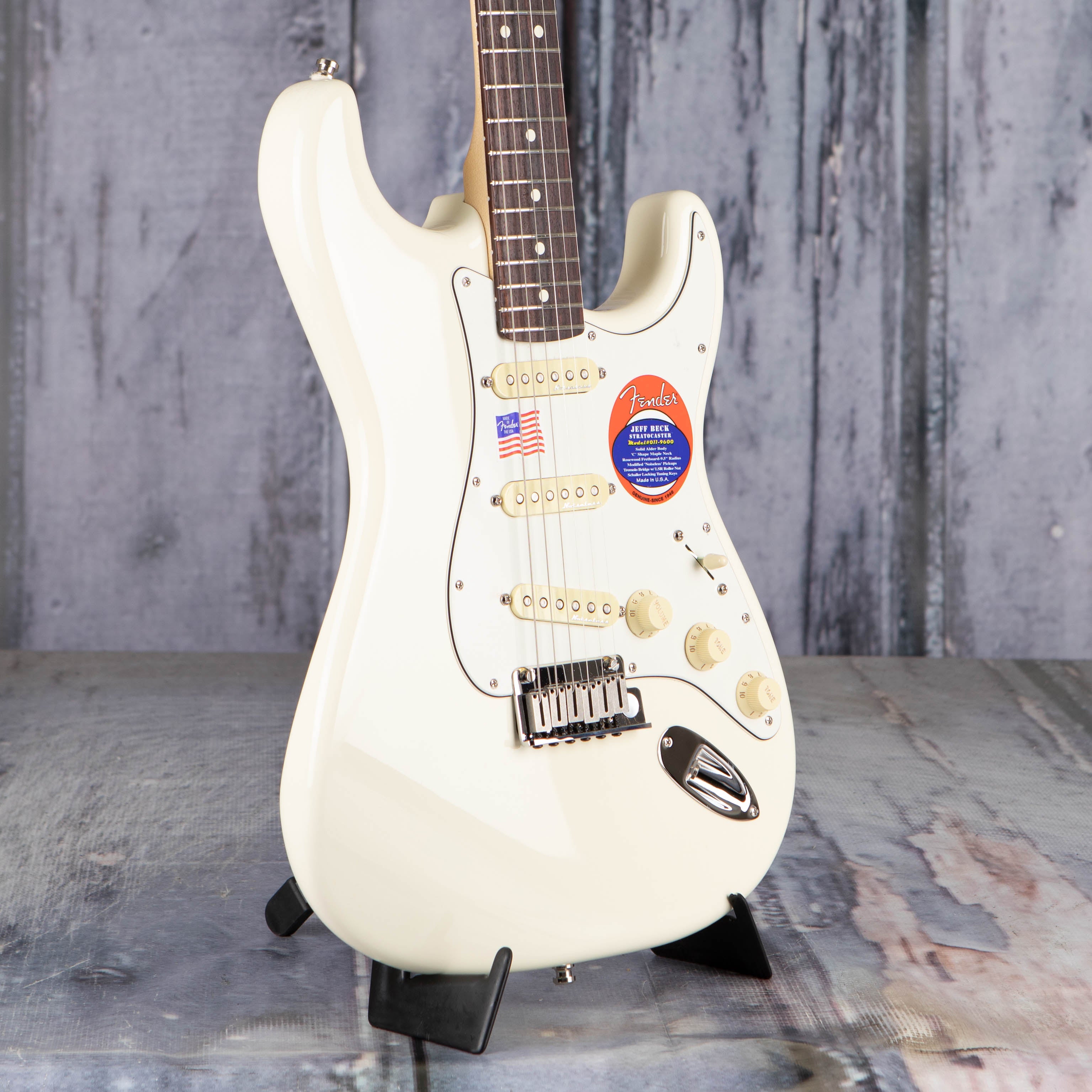 Fender Artist Series Jeff Beck Stratocaster Electric Guitar, Olympic White, angle