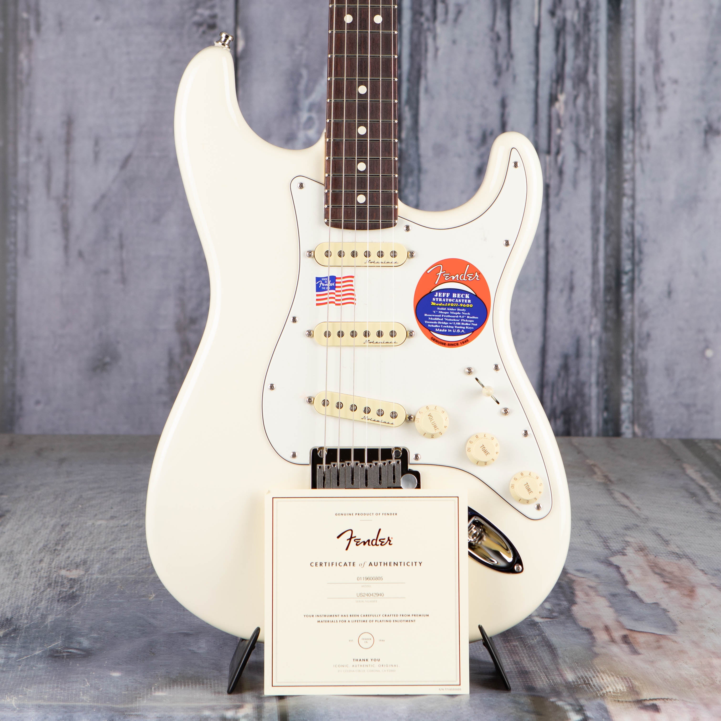 Fender Artist Series Jeff Beck Stratocaster Electric Guitar, Olympic White, coa