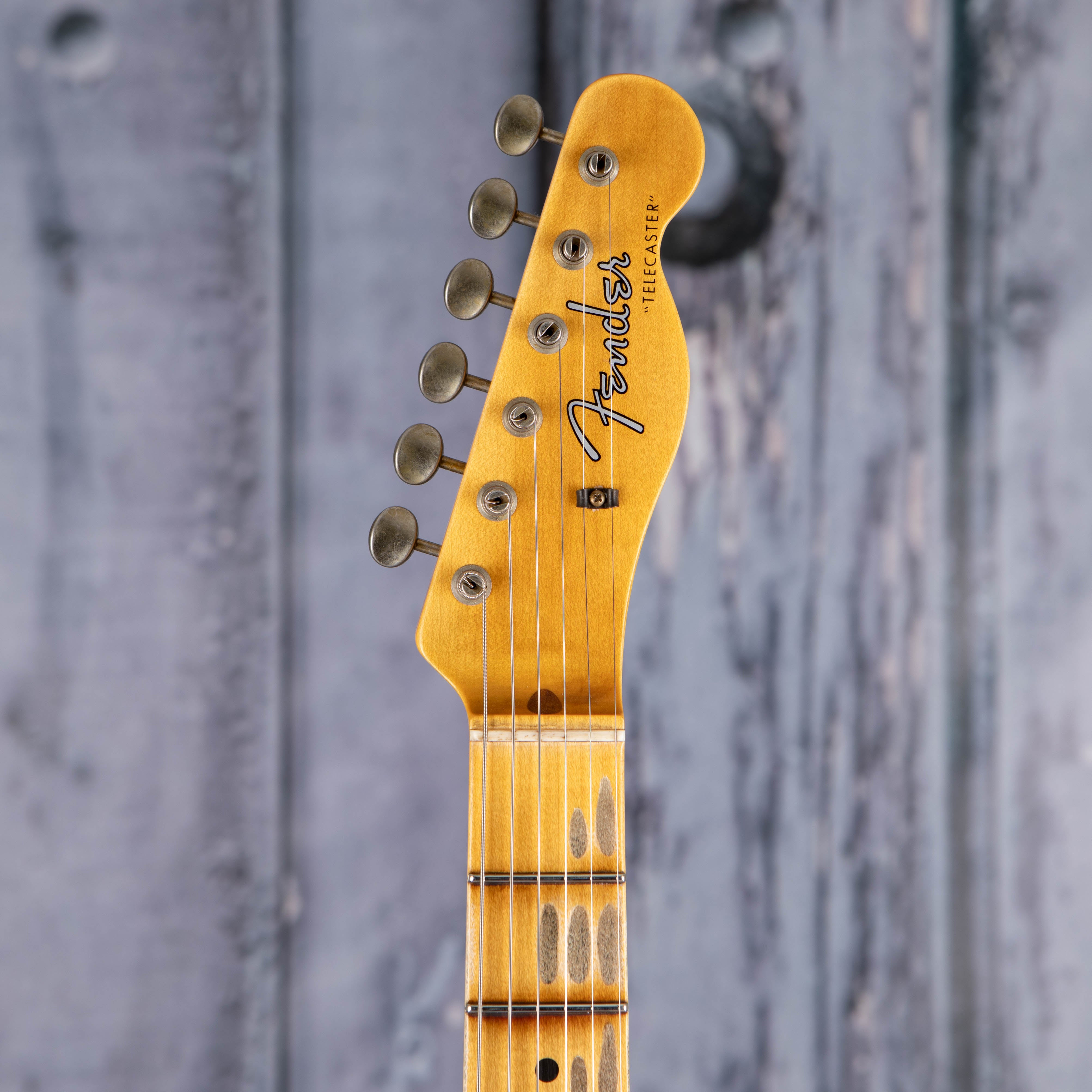 Fender Custom Shop '57 Telecaster Journeyman Relic Electric Guitar, Aged Candy Tangerine, front headstock