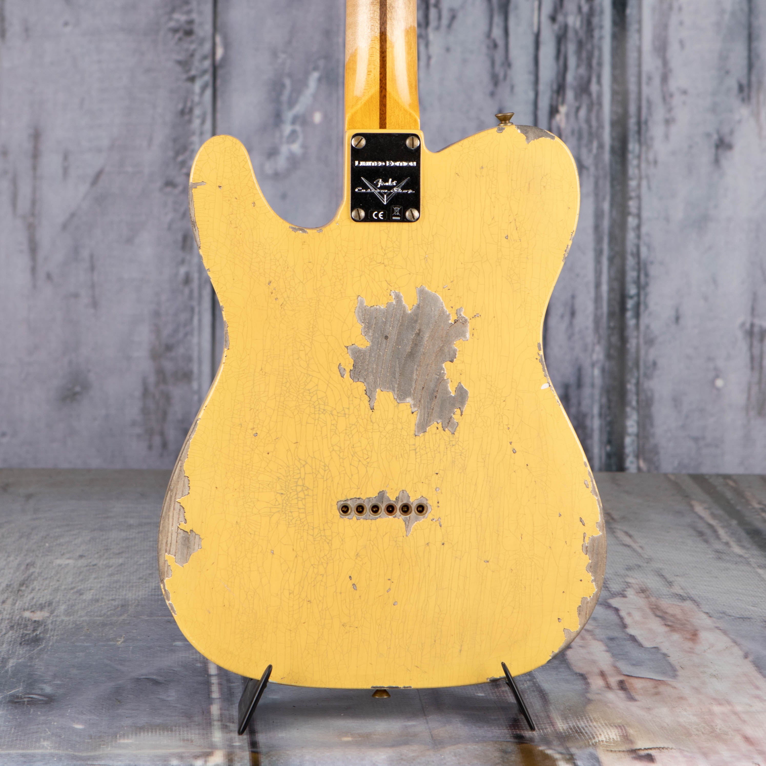 Fender Custom Shop Limited 1950 Double Esquire Heavy Relic Electric Guitar, Faded Aged Nocaster Blonde, back closeup