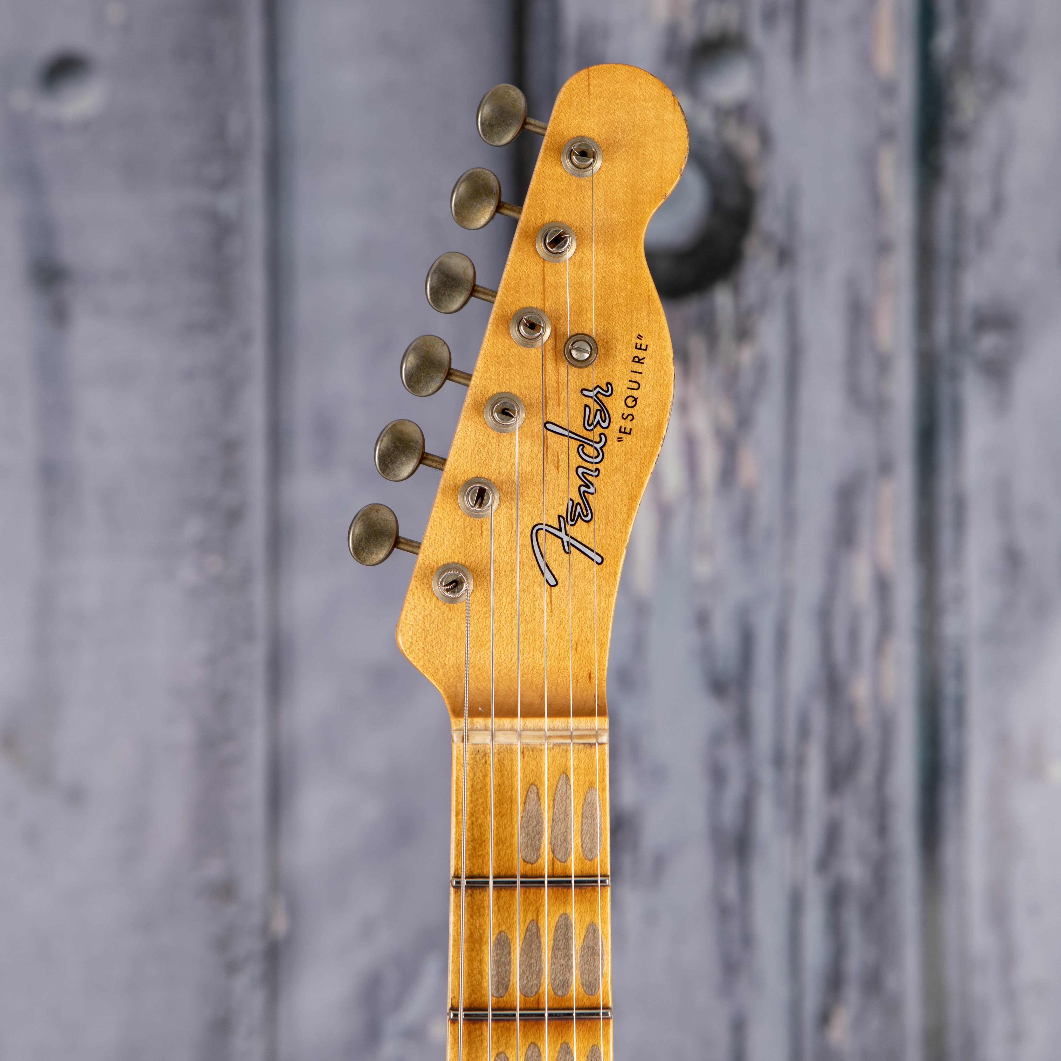 Fender Custom Shop Limited 1950 Double Esquire Heavy Relic Electric Guitar, Faded Aged Nocaster Blonde, front headstock