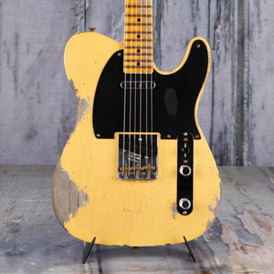 Fender Custom Shop Limited 1950 Double Esquire Heavy Relic Electric Guitar, Faded Aged Nocaster Blonde, front closeup