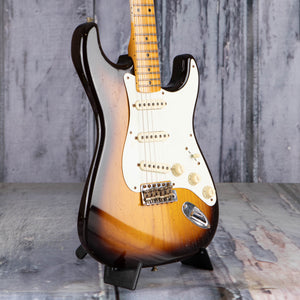 Fender Custom Shop Limited 1956 Stratocaster Journeyman Relic Electric Guitar, Chocolate 3-Tone Sunburst, angle