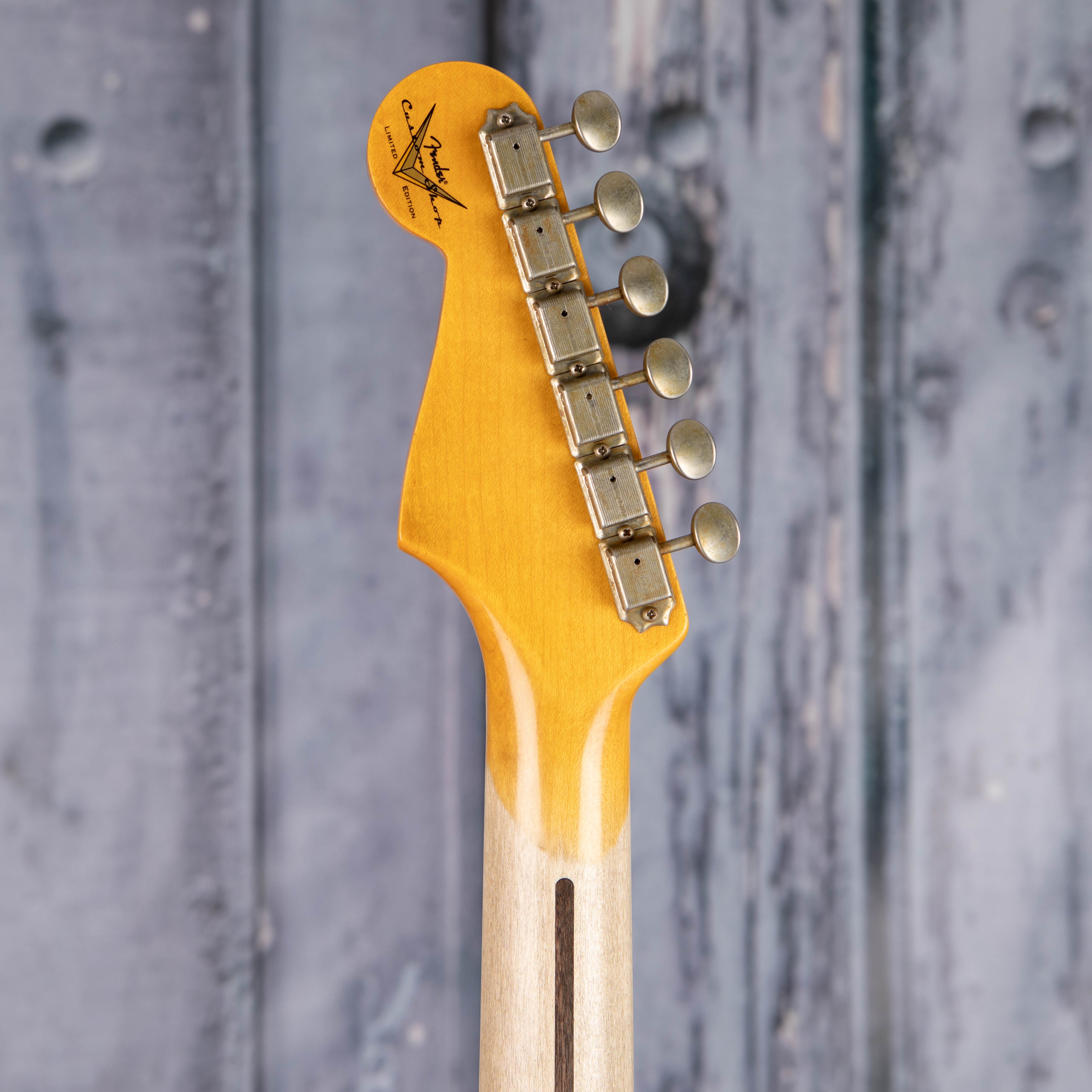 Fender Custom Shop Limited 1956 Stratocaster Journeyman Relic Electric Guitar, Chocolate 3-Tone Sunburst, back headstock