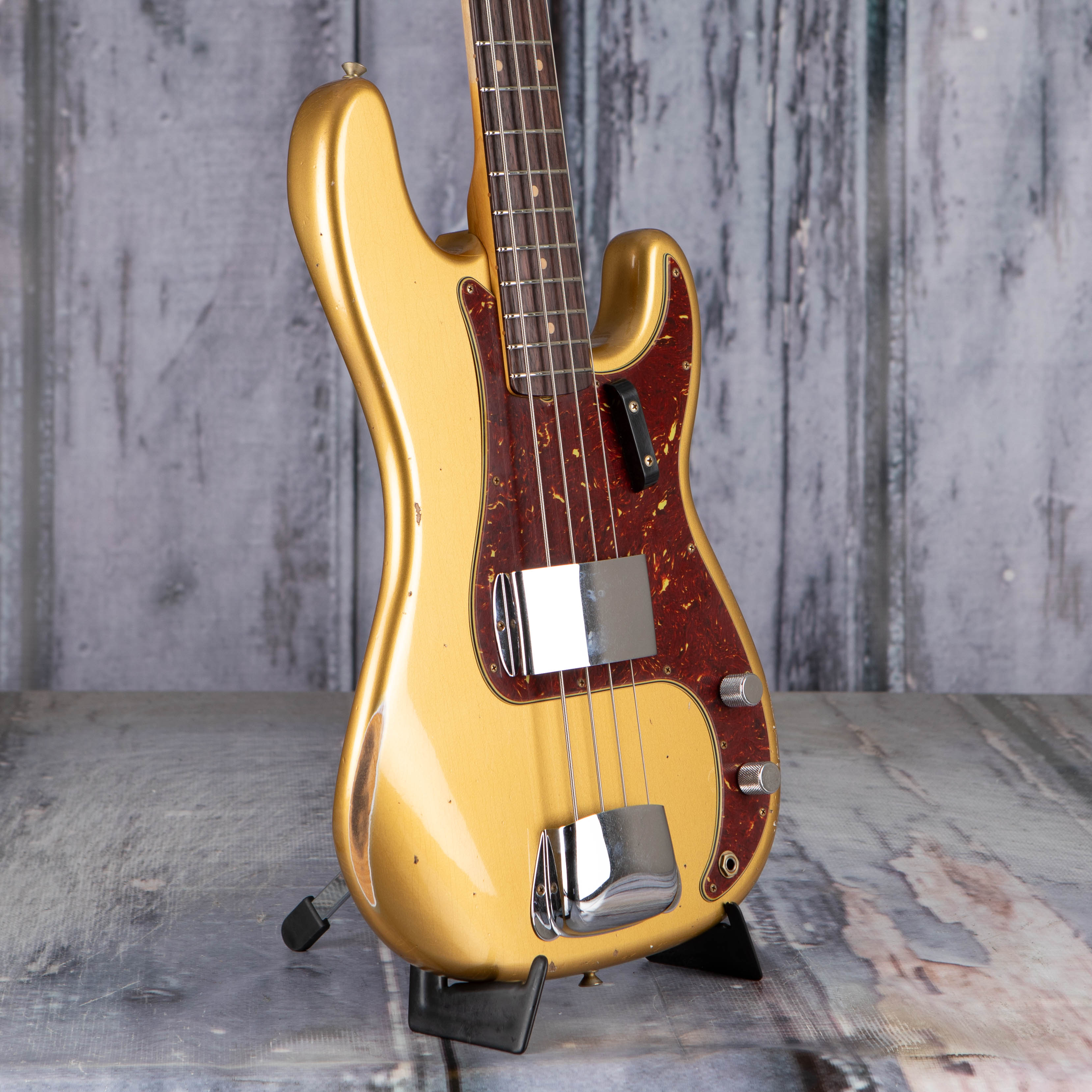 Fender Custom Shop Limited 1962 Precision Bass Relic Electric Bass Guitar, Aged Aztec Gold, angle