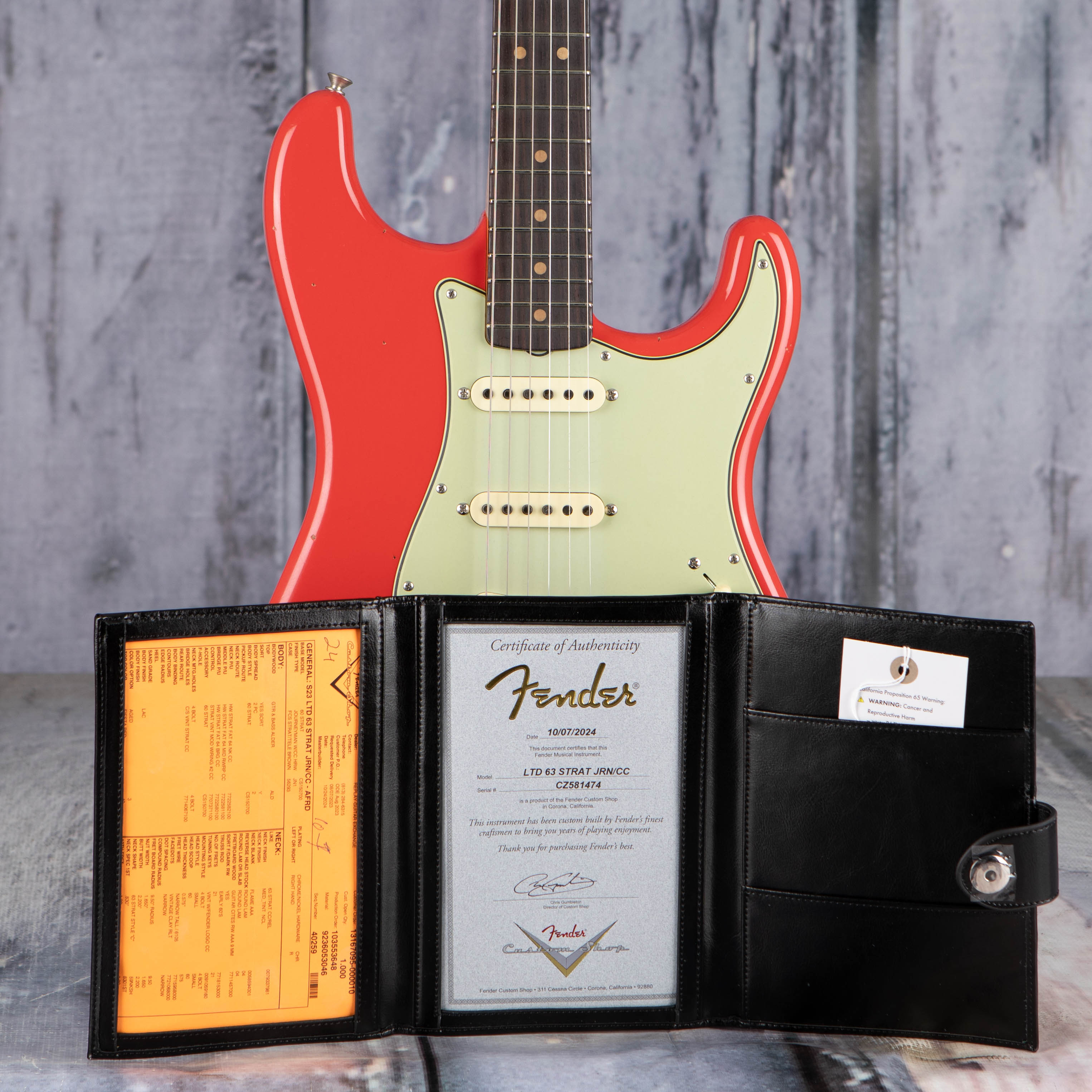 Fender Custom Shop Limited 1963 Stratocaster Journeyman Relic Closet Classic Electric Guitar, Aged Fiesta Red, coa