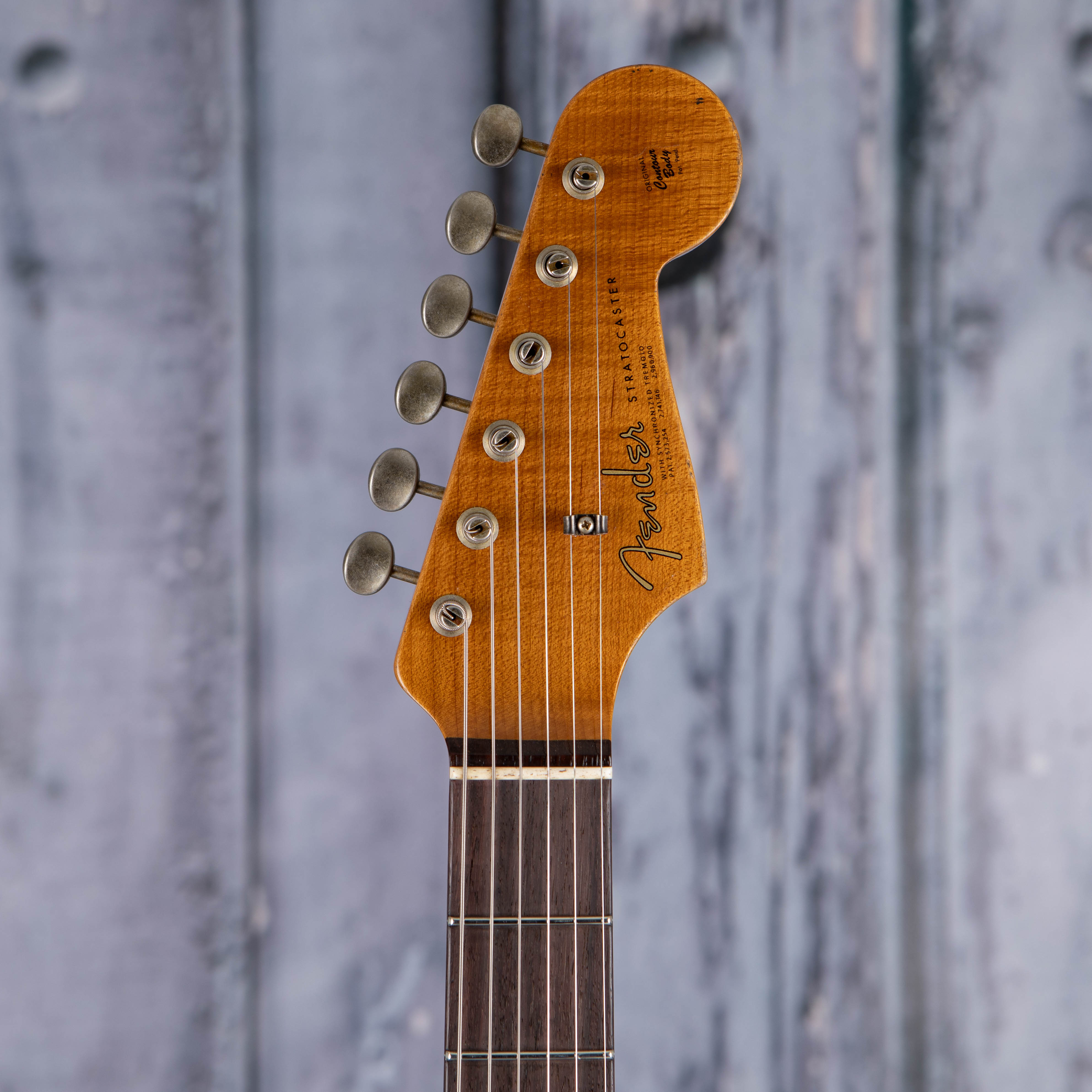 Fender Custom Shop Limited 1963 Stratocaster Relic Electric Guitar, Aged Lake Placid Blue, front headstock