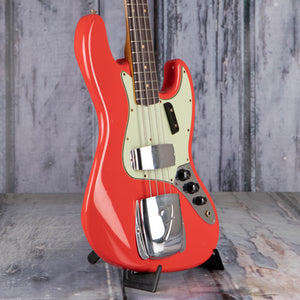 Fender Custom Shop Limited 1964 Jazz Bass Journeyman Relic Electric Bass Guitar, Aged Fiesta Red, angle