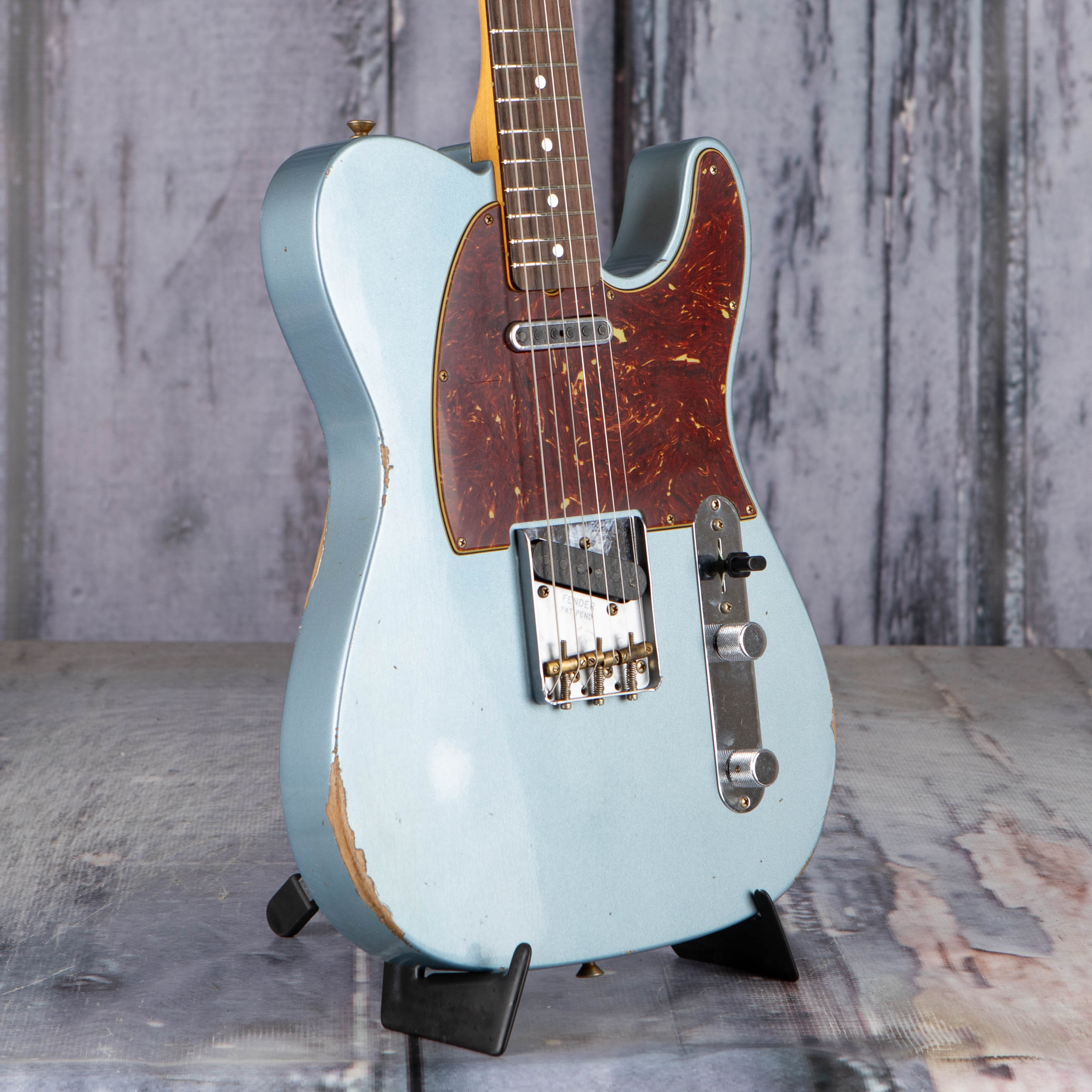 Fender Custom Shop Limited 1964 Telecaster Relic Electric Guitar, Aged Blue Ice Metallic, angle