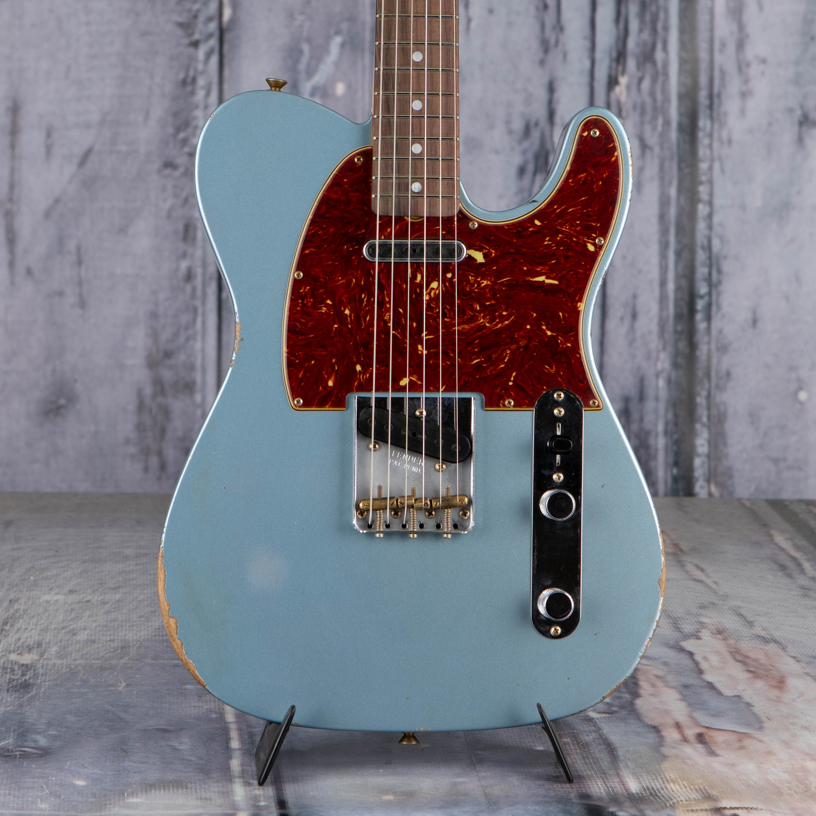 Fender Custom Shop Limited 1964 Telecaster Relic Electric Guitar, Aged Blue Ice Metallic, front closeup