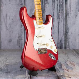 Fender Custom Shop Limited 1965 Stratocaster Journeyman Relic Electric Guitar, Aged Fire Mist Red, angle