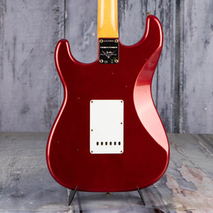 Fender Custom Shop Limited 1965 Stratocaster Journeyman Relic Electric Guitar, Aged Fire Mist Red, back closeup