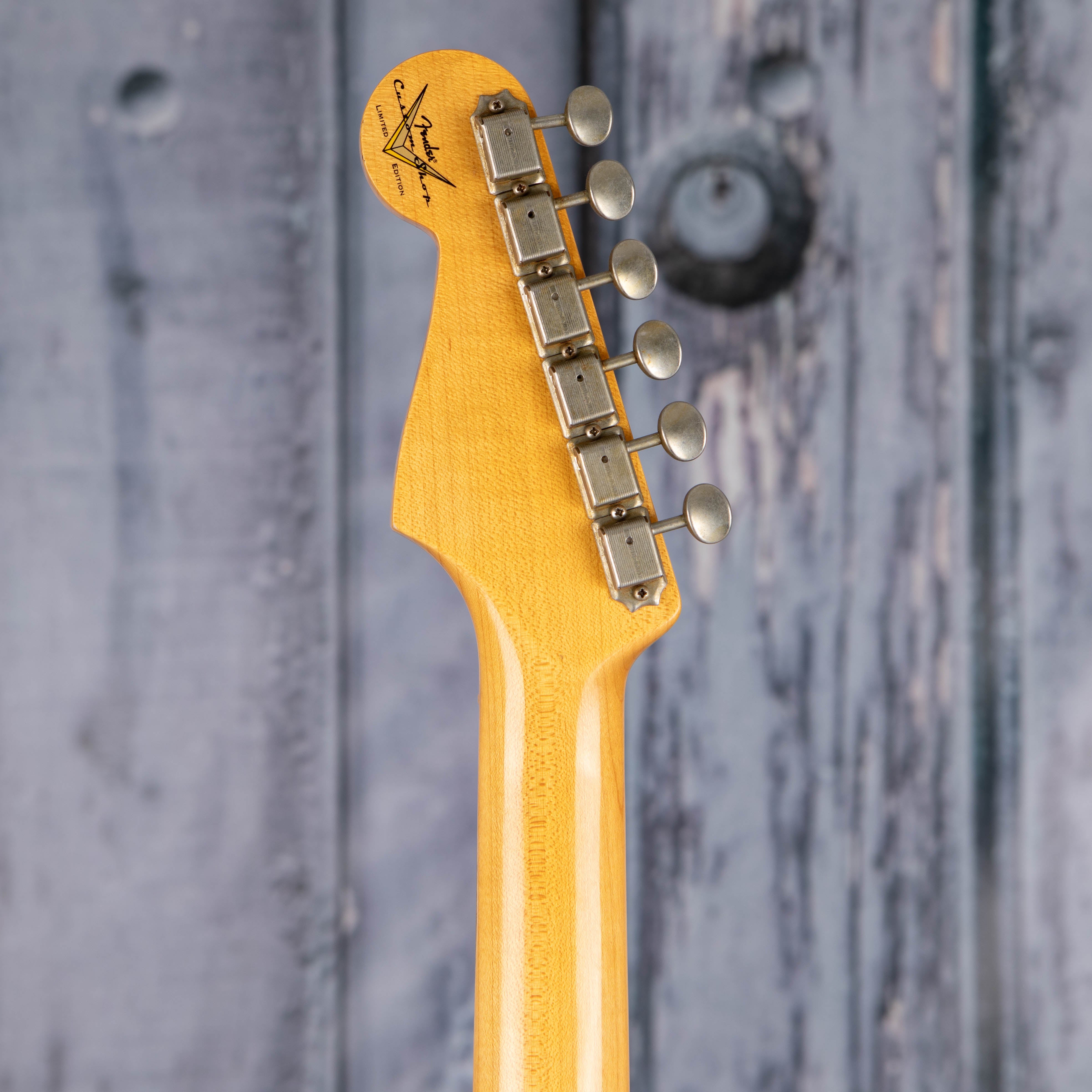 Fender Custom Shop Limited 1965 Stratocaster Journeyman Relic Electric Guitar, Aged Fire Mist Red, back headstock