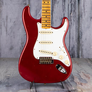 Fender Custom Shop Limited 1965 Stratocaster Journeyman Relic Electric Guitar, Aged Fire Mist Red, front closeup