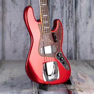 Fender Custom Shop Limited 1966 Jazz Bass Journeyman Relic Electric Bass Guitar, Aged Candy Apple Red, angle