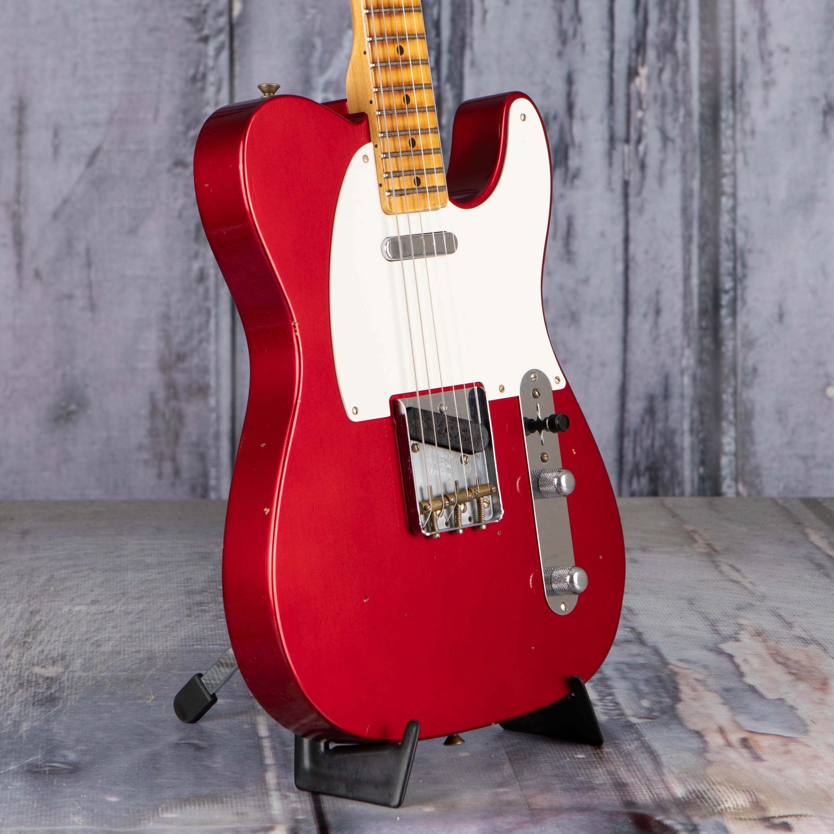 Fender Custom Shop Limited '50s Telecaster Journeyman Relic Electric Guitar, Aged Candy Apple Red, angle