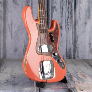 Fender Custom Shop Limited Edition 1960 Jazz Bass Relic Electric Bass Guitar, Super Faded Aged Tahitian Coral, angle