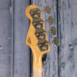 Fender Custom Shop Limited Edition 1960 Jazz Bass Relic Electric Bass Guitar, Super Faded Aged Tahitian Coral, back headstock