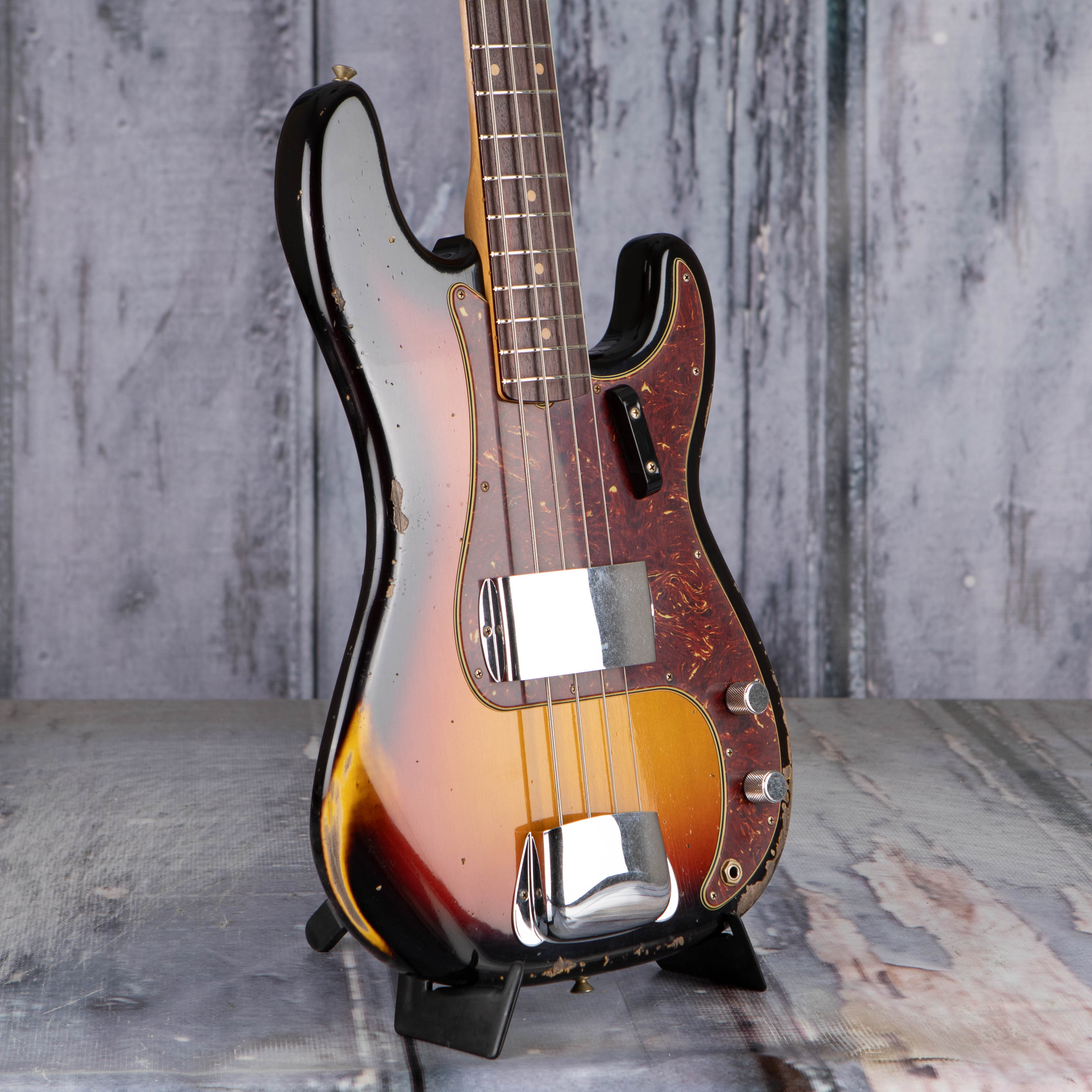 Fender Custom Shop Limited Edition 1963 Precision Bass Heavy Relic Electric Bass Guitar, Faded Aged 3-Color Sunburst, angle