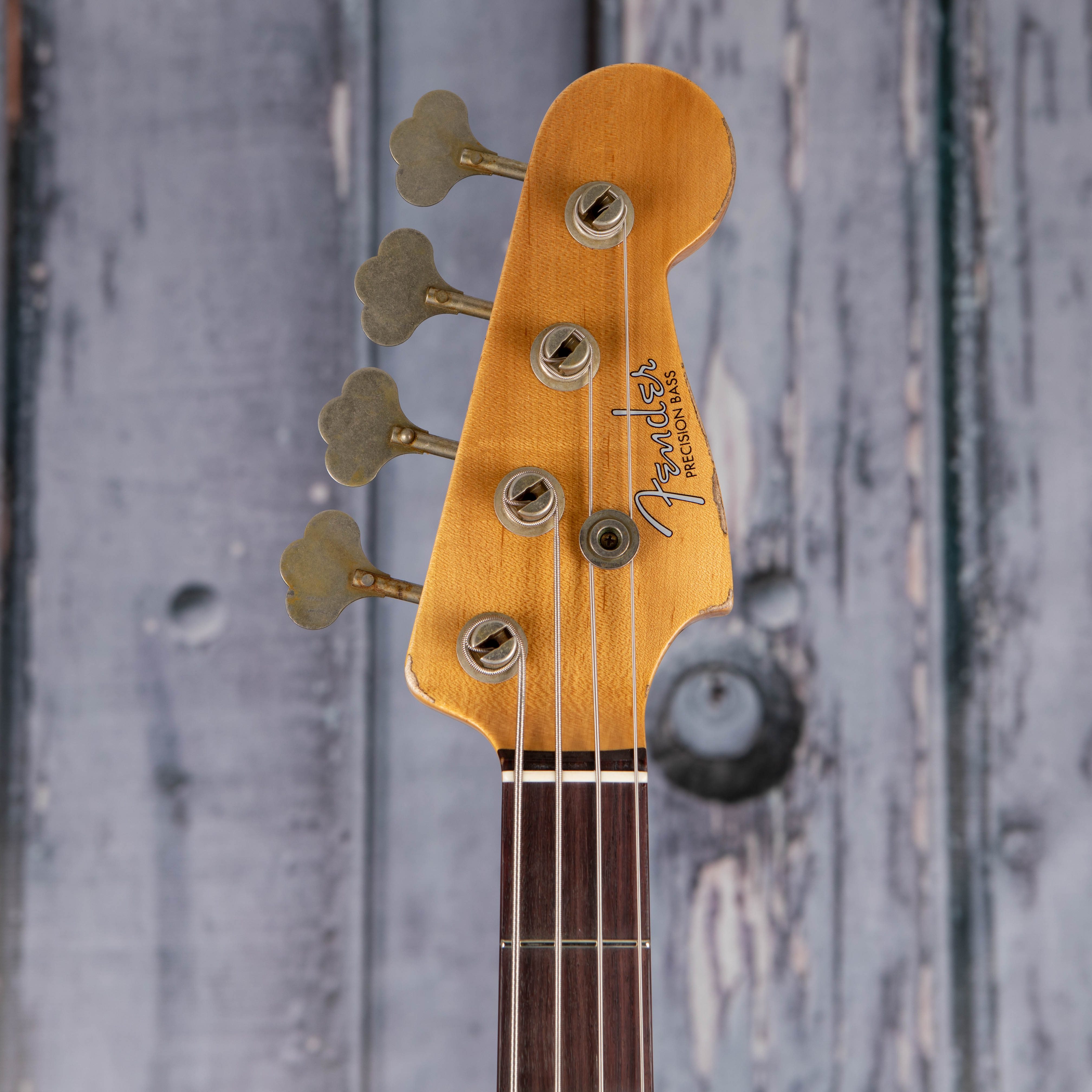 Fender Custom Shop Limited Edition 1963 Precision Bass Heavy Relic Electric Bass Guitar, Faded Aged 3-Color Sunburst, front headstock