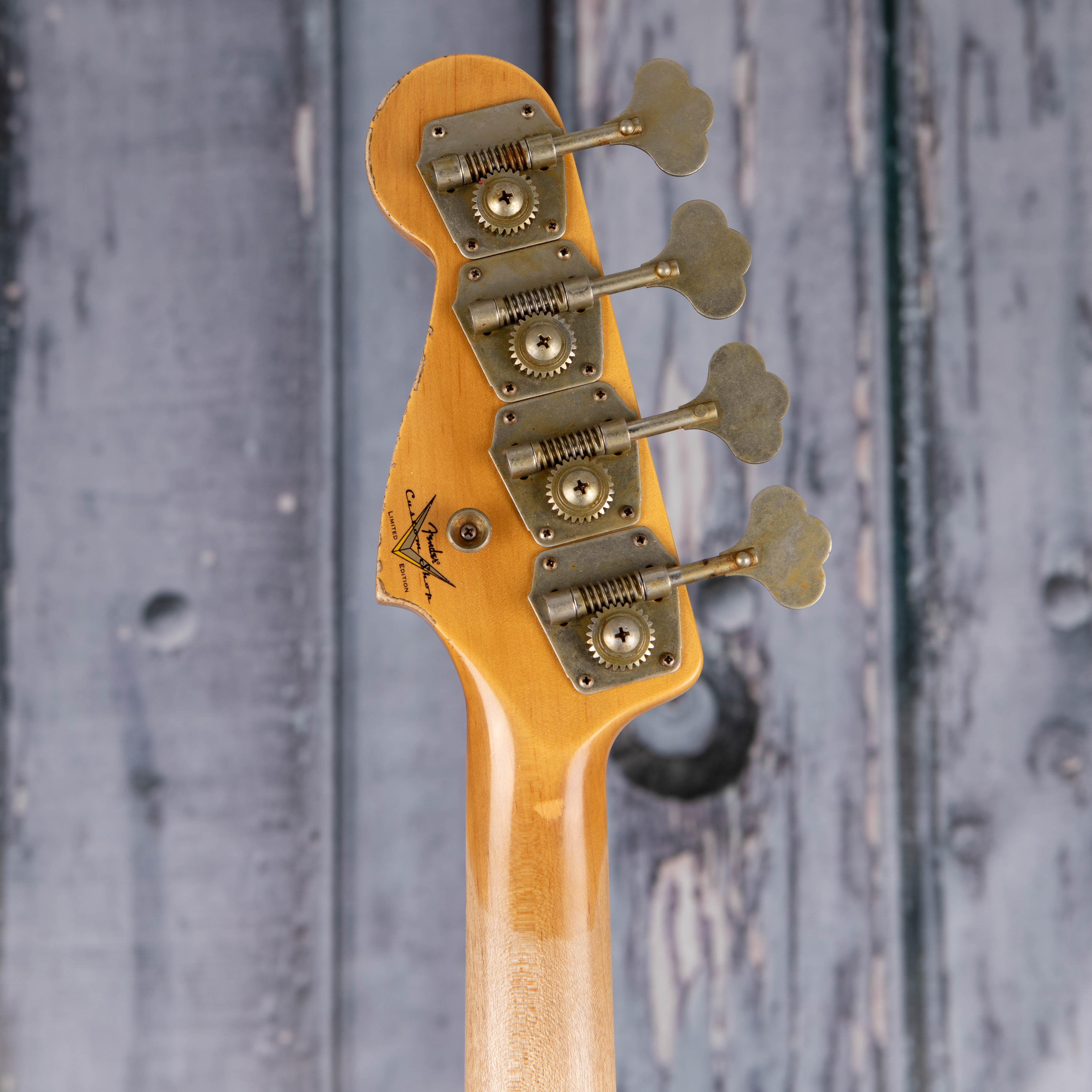 Fender Custom Shop Limited Edition 1963 Precision Bass Heavy Relic Electric Bass Guitar, Faded Aged 3-Color Sunburst, back headstock