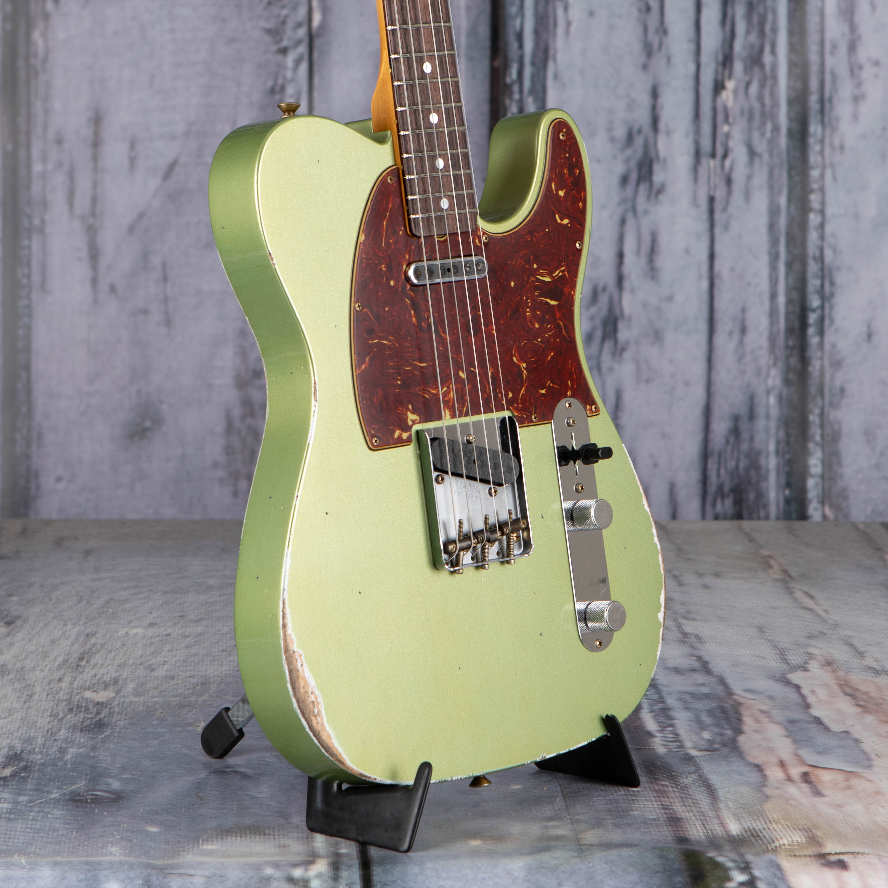 Fender Custom Shop Limited Edition 1964 Telecaster Relic Electric Guitar, Aged Sage Green Metallic, angle