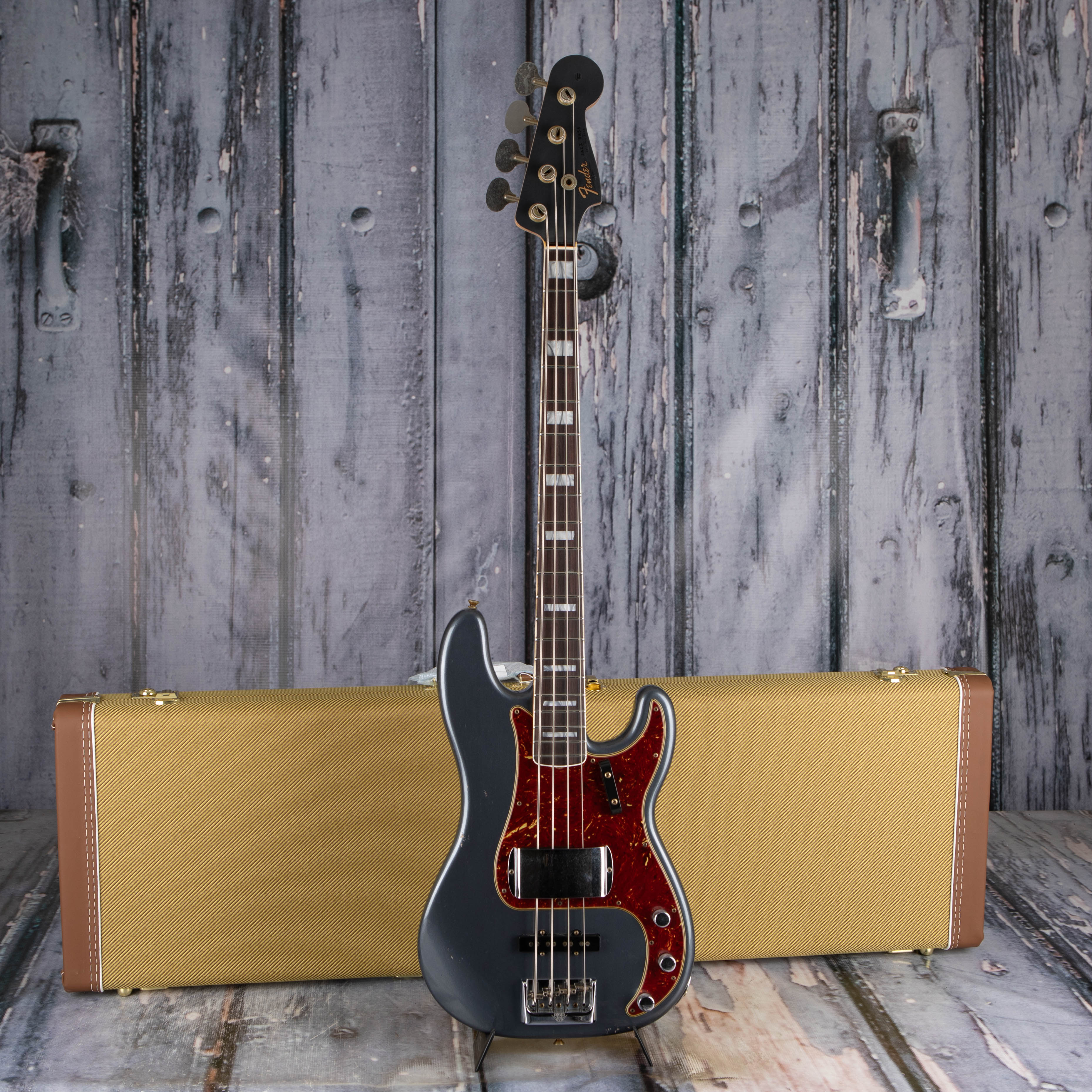 Fender Custom Shop Limited Edition Precision Bass Special Journeyman Relic Bass Guitar, Aged Charcoal Frost Metallic, case