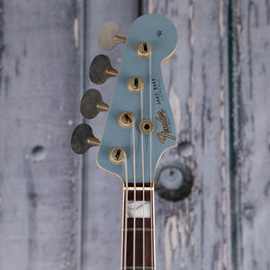 Fender Custom Shop Limited Edition Precision Bass Special Journeyman Relic Electric Bass Guitar, Aged Blue Ice Metallic, front headstock