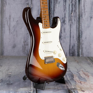 Fender Custom Shop Limited Roasted '50s Stratocaster Limited Closet Classic Electric Guitar, Wide Faded Aged Chocolate 2-Tone Sunburst, angle