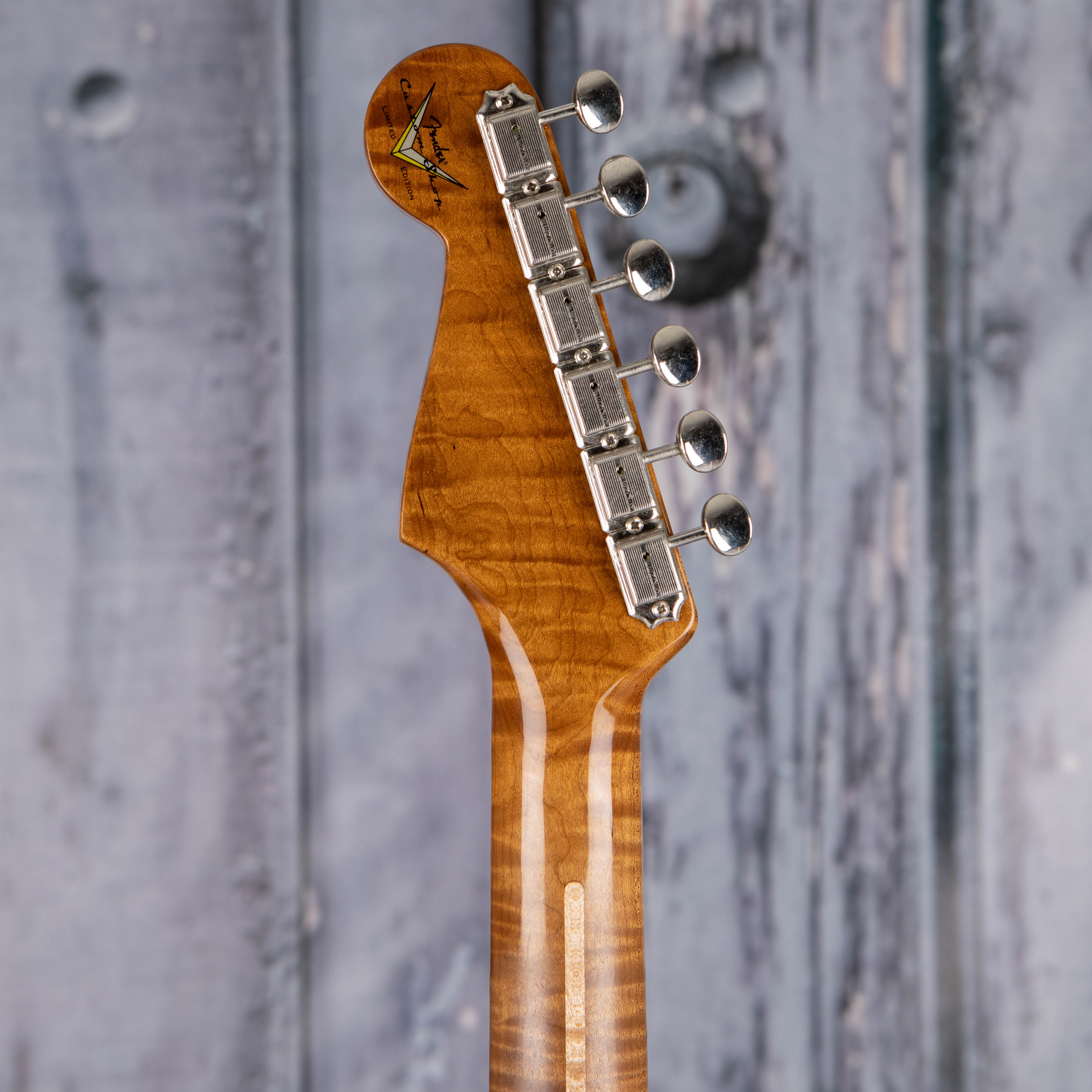 Fender Custom Shop Limited Roasted '50s Stratocaster Limited Closet Classic Electric Guitar, Wide Faded Aged Chocolate 2-Tone Sunburst, back headstock