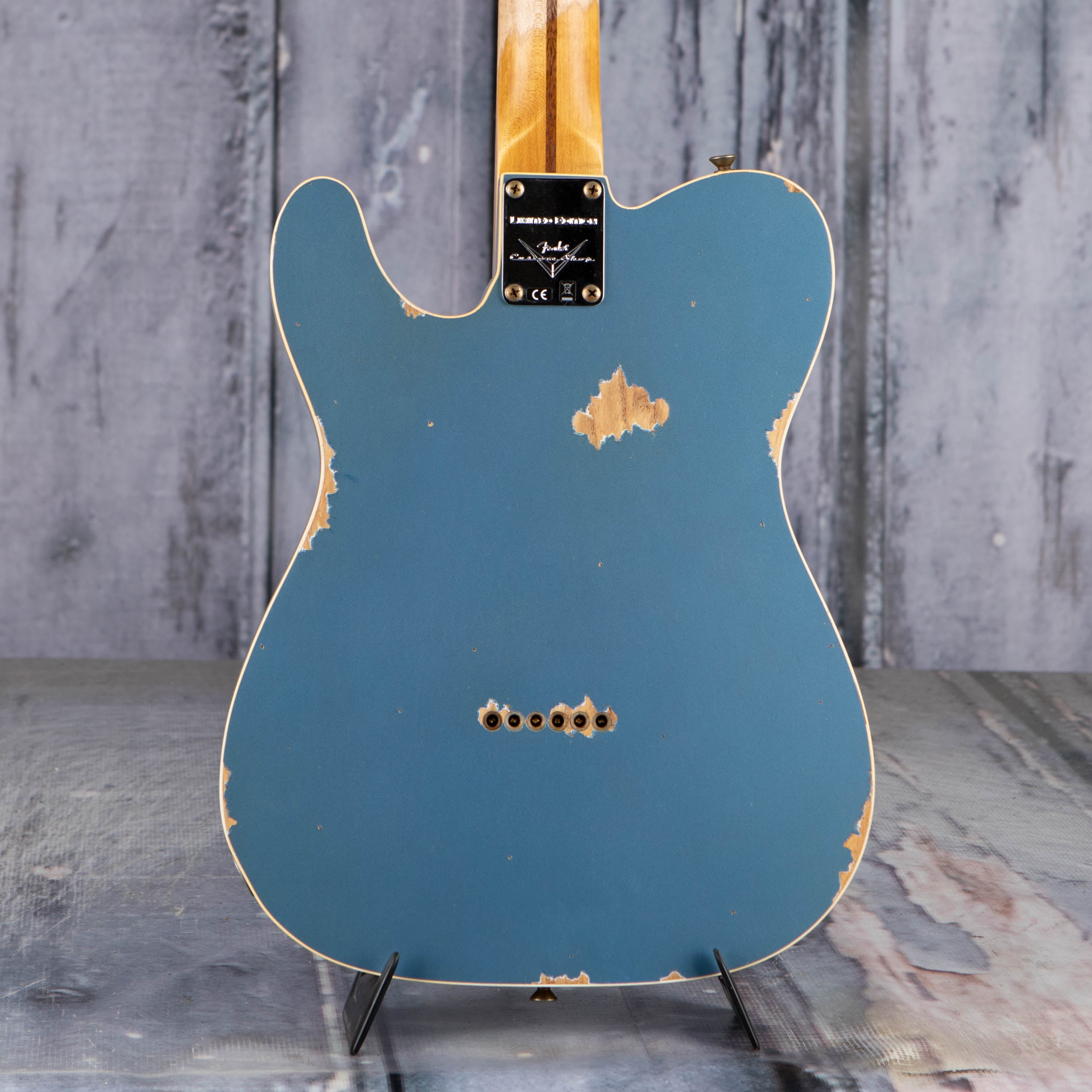 Fender Custom Shop Limited Tomatillo Tele Custom Relic Electric Guitar, Super Faded Aged Lake Placid Blue, back closeup